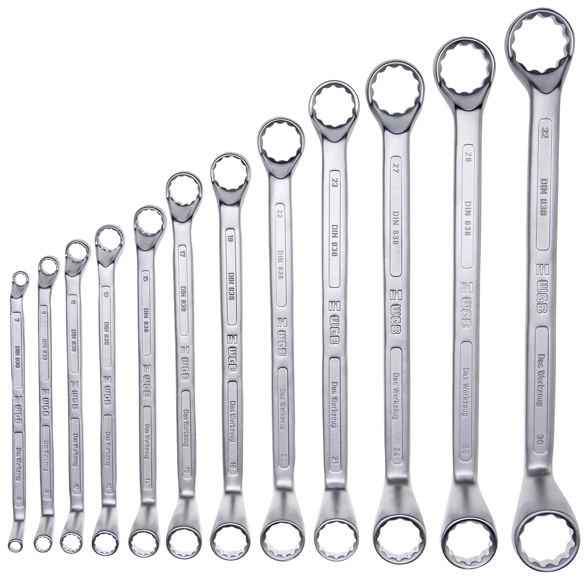 WGB BASIC PLUS Ringschlüssel »Doppelringschlüssel-Satz«, (Set, 12 St.), gekröpft, Chrom-Vanadium Stahl, verchromt