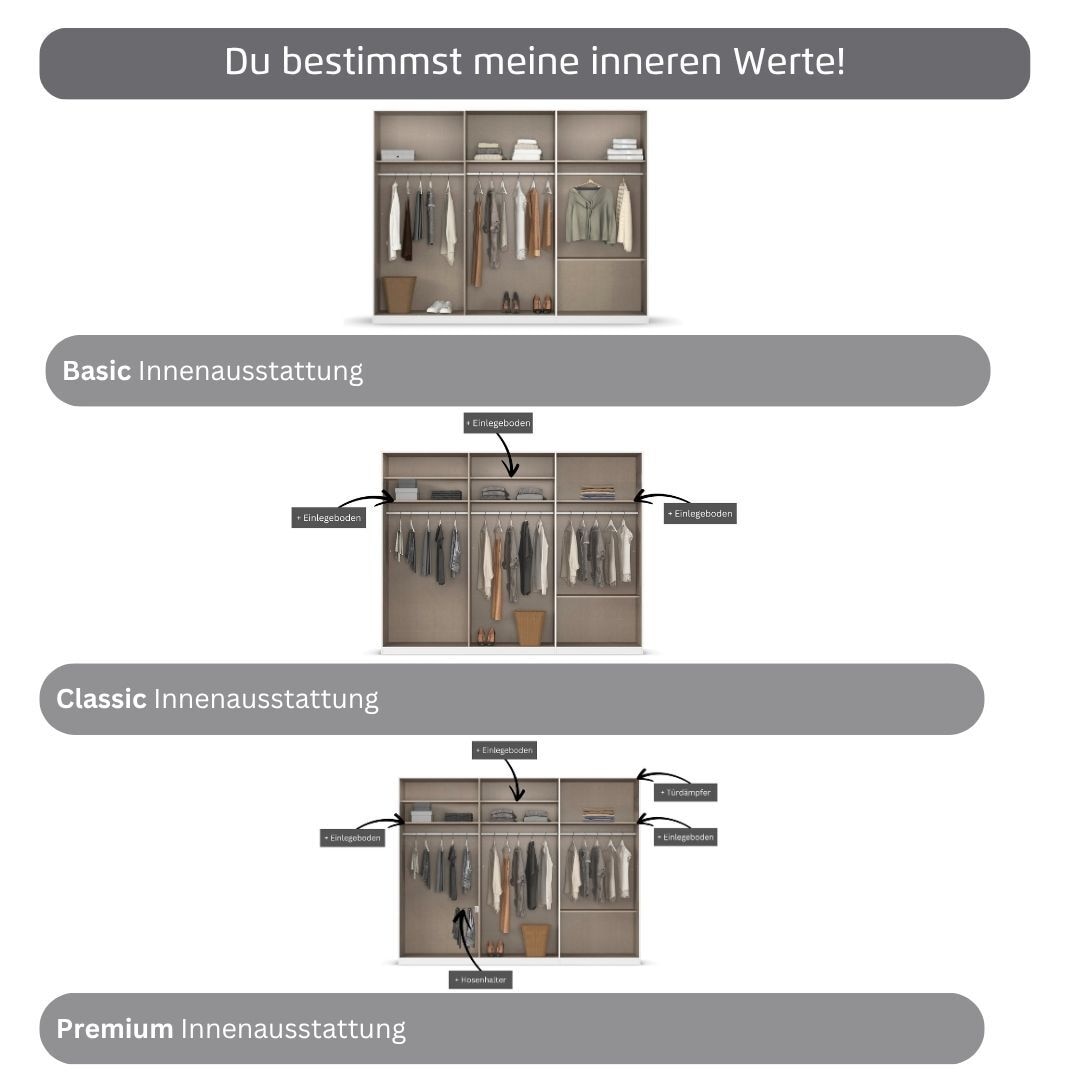 rauch Kleiderschrank »Drehtürenschrank Schrank Garderobe Wäscheschrank Schlafzimmer AVOLA«, (in 3 verschiedenen Ausstattungen BASIC/CLASSIC/PREMIUM), mit hochwertigen Stangengriffen aus Metall in Schwarz MADE IN GERMANY