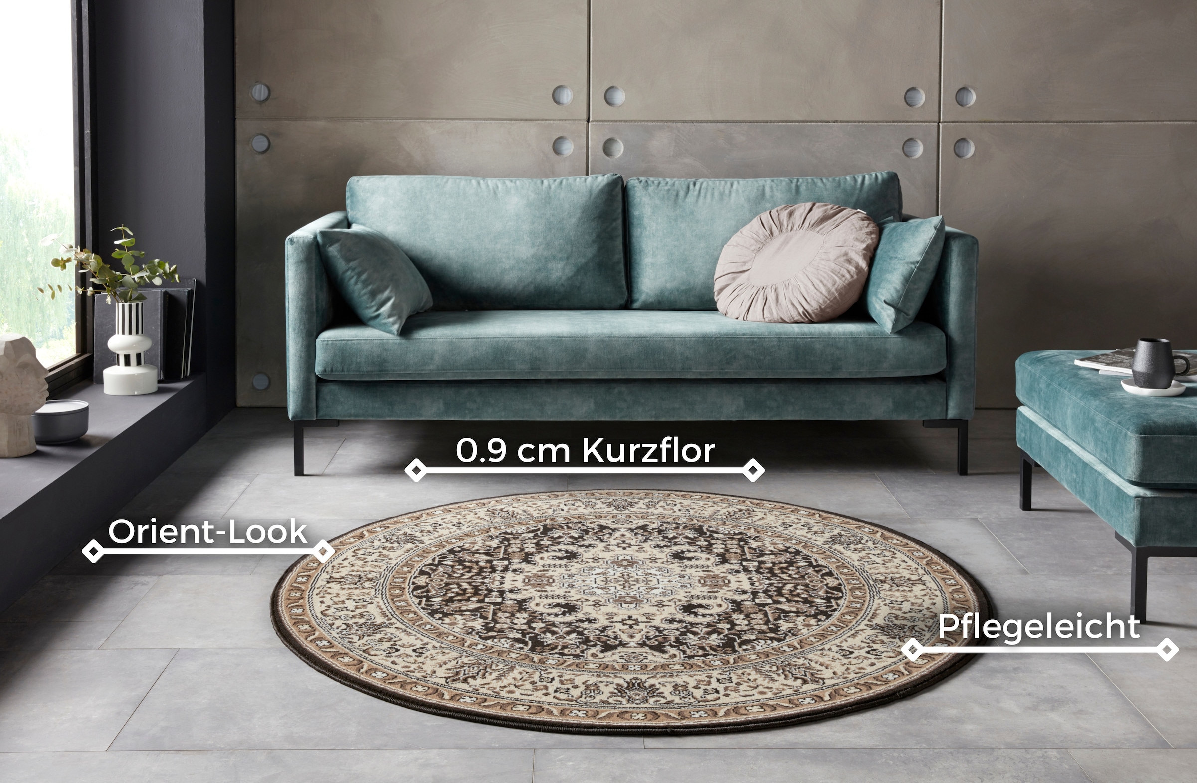 NOURISTAN Teppich »Skazar Isfahan«, rund, 9 mm Höhe, Kurzflor, Orient, Teppich, Vintage, Esszimmer, Wohnzimmer, Flur