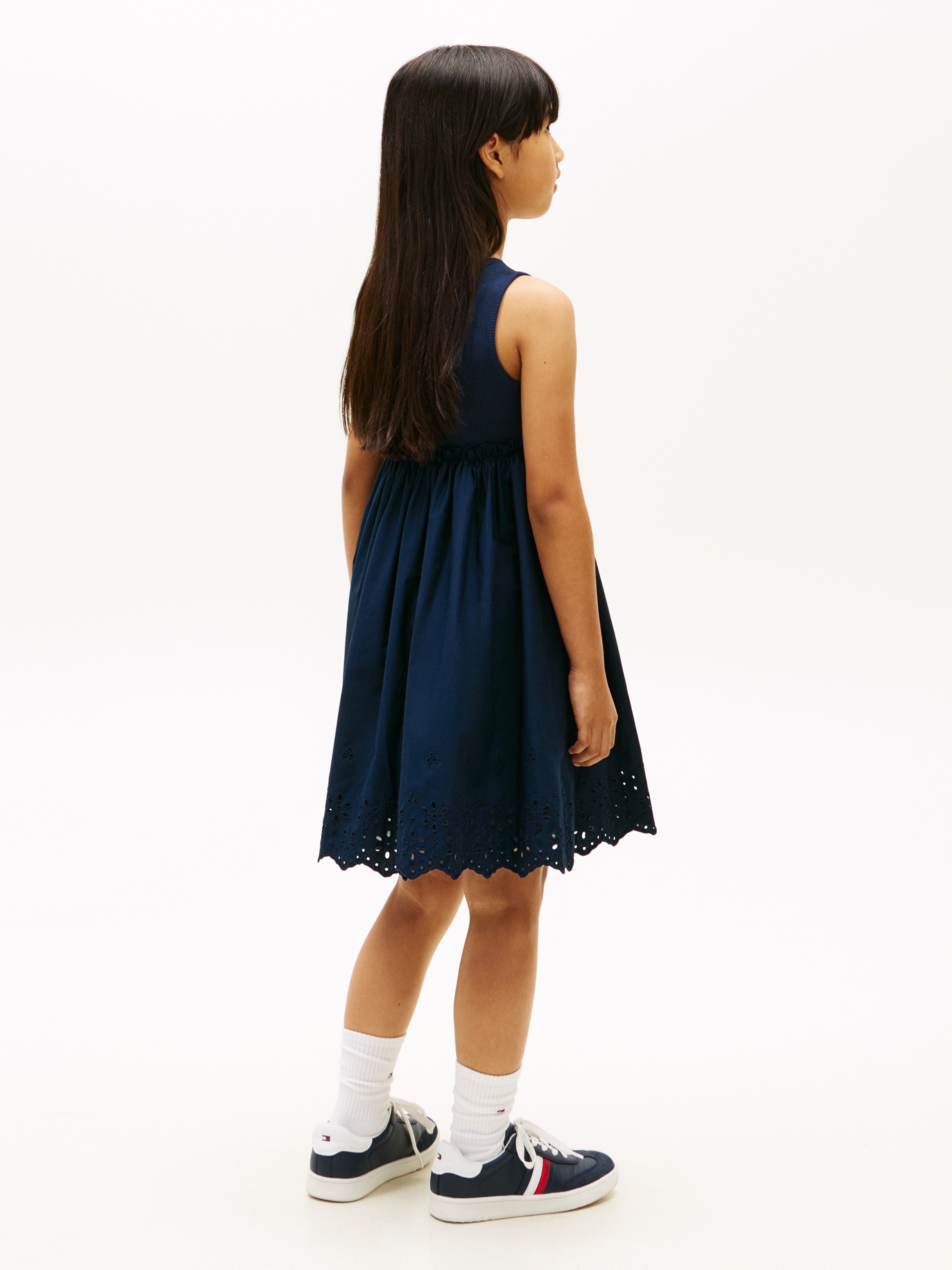 Tommy Hilfiger A-Linien-Kleid »BRODERIE ANGLAISE COMBI DRESS« Kinder bis 16 Jahre, knielang, mit Lochstickerei