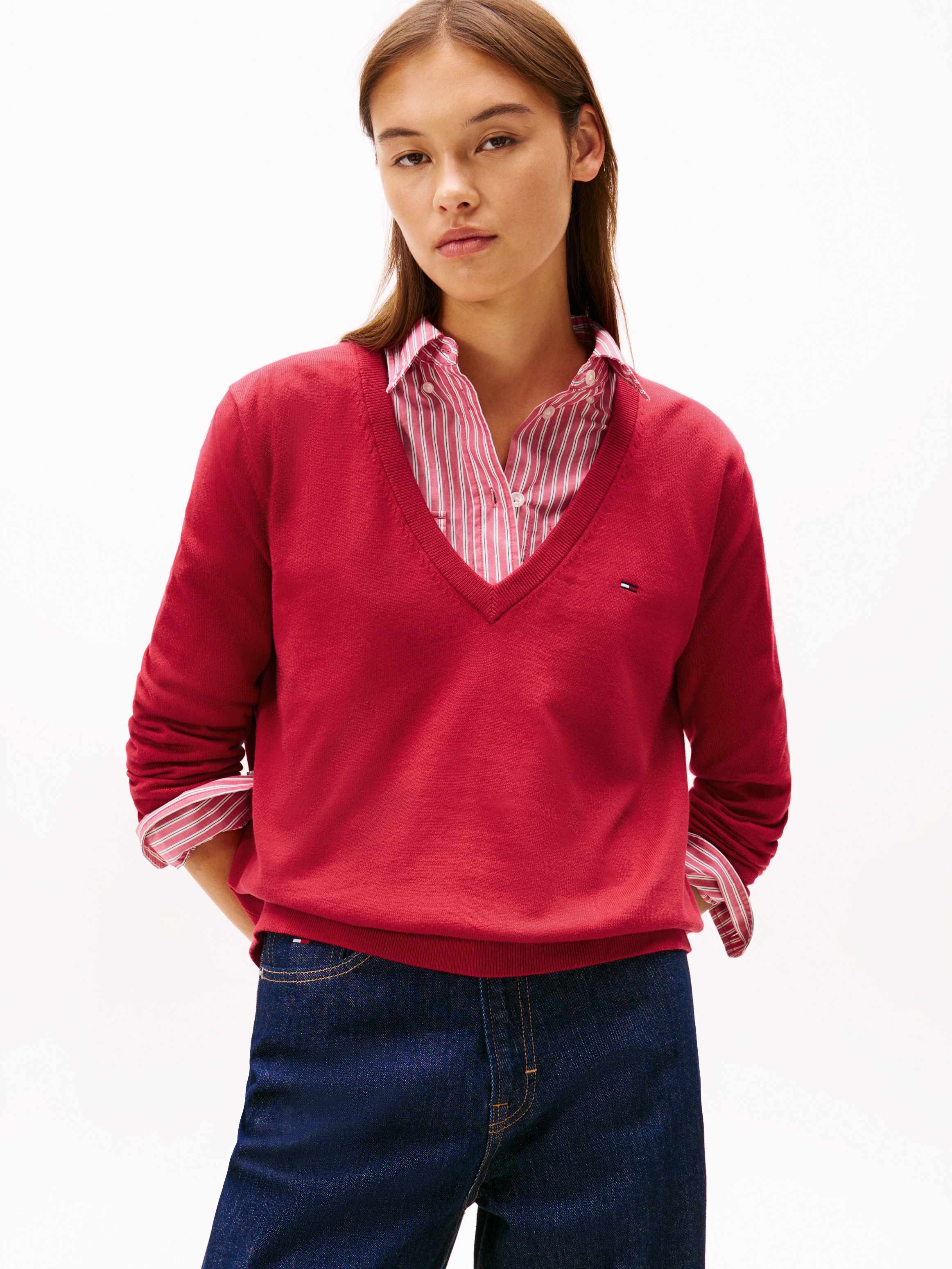 Tommy Jeans V-Ausschnitt-Pullover "TJW ESSENTIAL VNECK SWEATER EXT", mit Lo günstig online kaufen