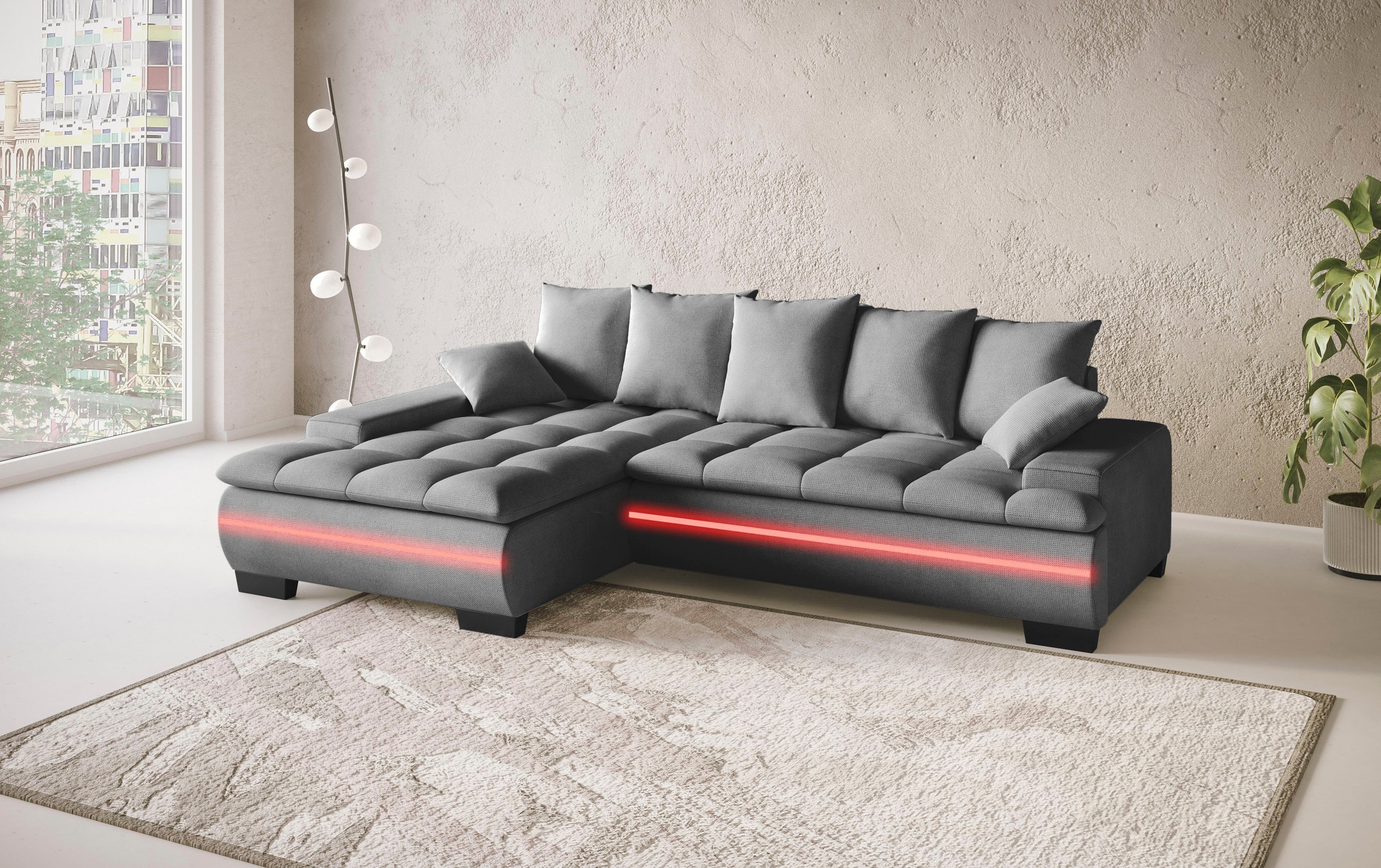 Mr. Couch Ecksofa »Haiti II, L-Form«, RGB-LED Beleuchtung, Kaltschaum, wahlweise mit Bett, Bettkasten