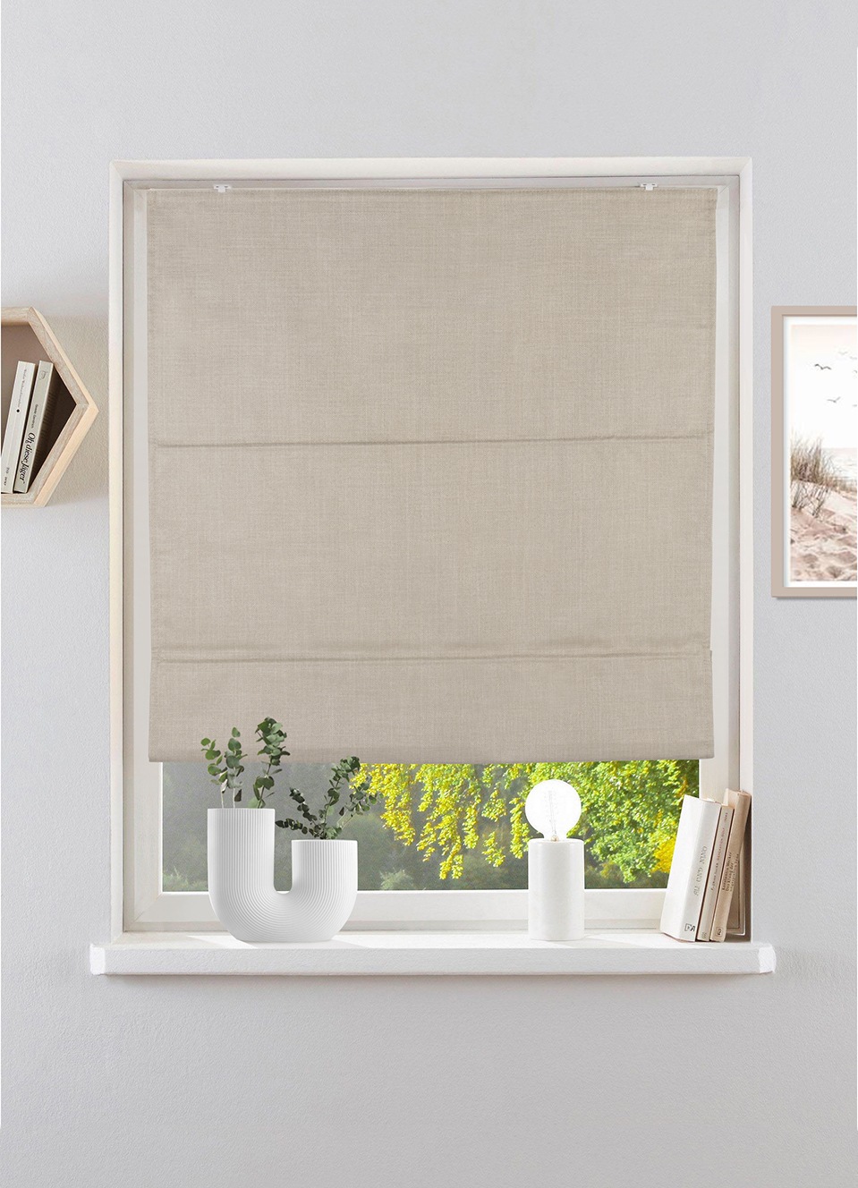 Rollo MY HOME, B:90cm H:130cm, beige, Polyester, Küche, Rollos, "RIOLA", Faltrollo in trendiger Leinenoptik, einfache Montage