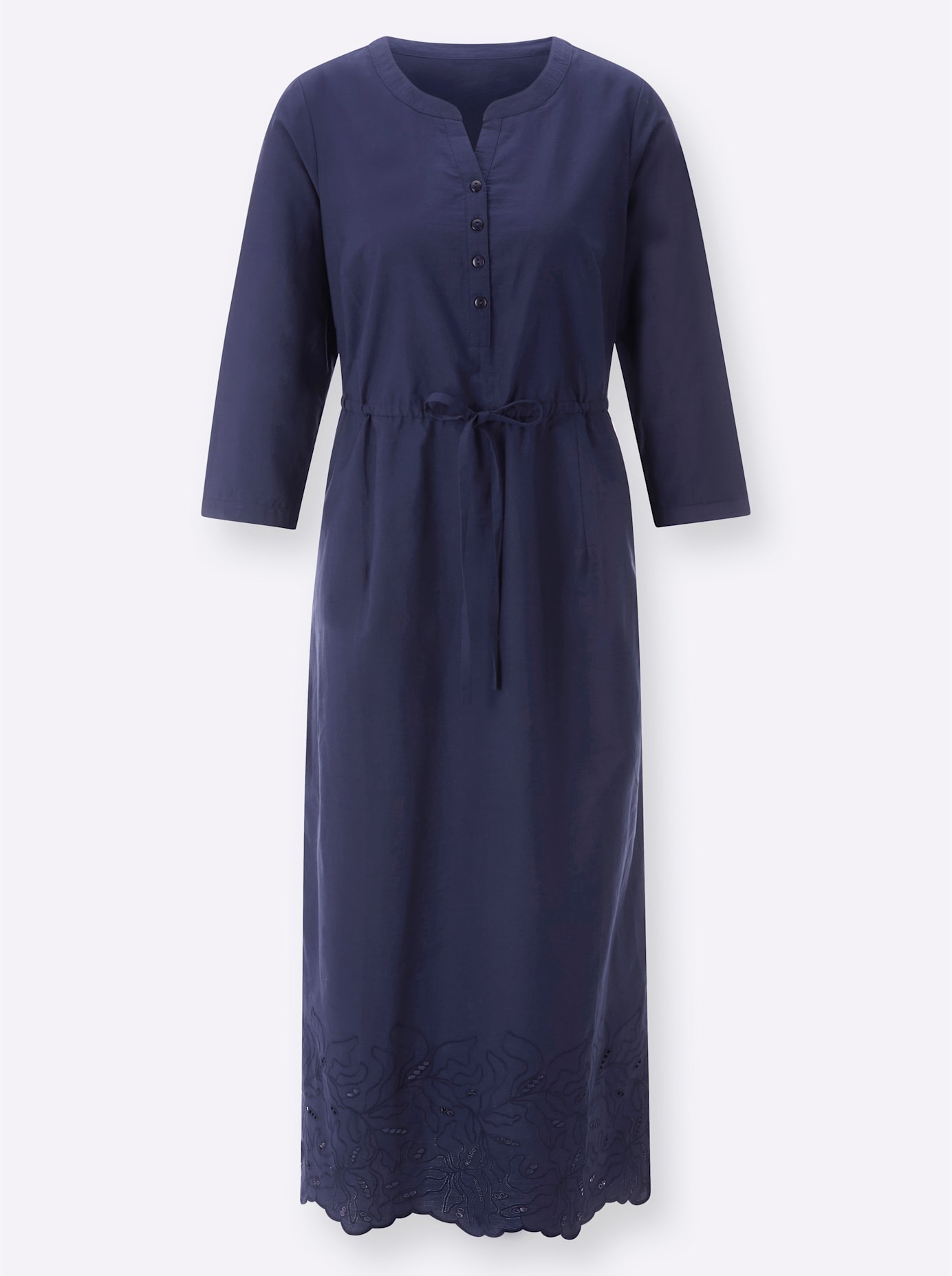 A-Linien-Kleid CLASSIC BASICS "A-Linien-Kleid", Damen, Gr. 42, Normalgrößen, blau (marine), 100% Baumwolle, gemustert, unifarben, wadenlang, Rundhals, Kleider 3
