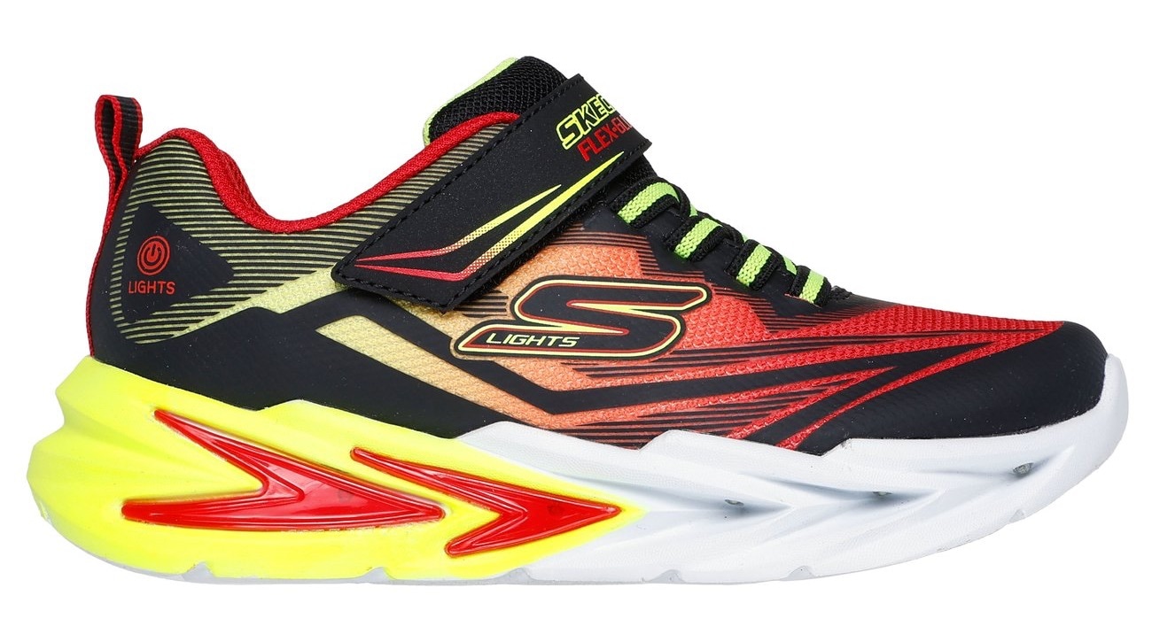Sneaker SKECHERS "FLEX-GLOW ULTRA", Mädchen, Gr. 31, schwarz (schwarz, rot), Lederimitat, Textil, Mesh, kontrastfarbene Details, Schuhe Sneaker, Klettschuh zum Schlüpfen, Größenschablone zum Download 3