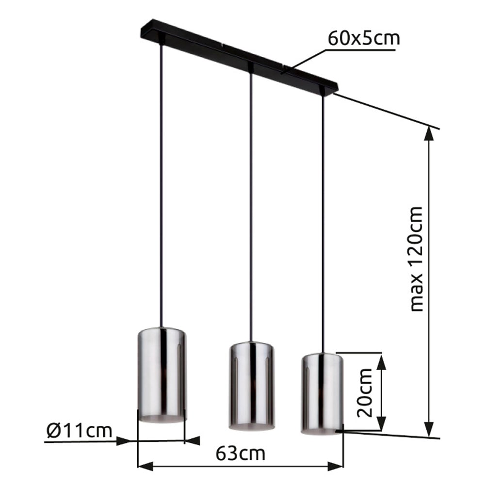 GLOBO LIGHTING Hängeleuchte »OLLY« E14 1 Stk. Schwarze Hängeleuchte mit Rauchglas, höhenverstellbar, 3x E14