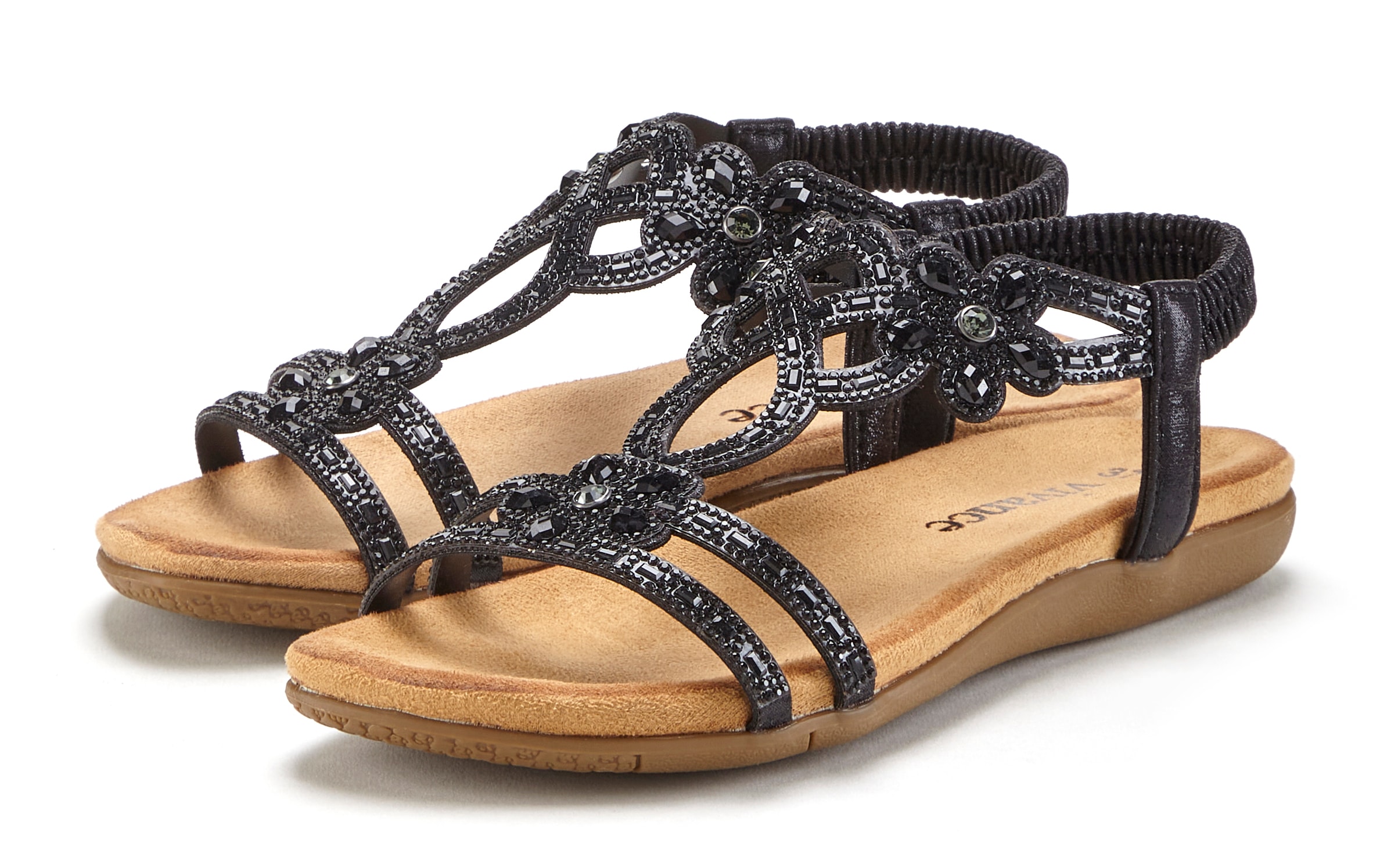 Vivance Sandale "Sommerschuh, offener Schuh, Sandalette," mit elastischen Riemen & eleganten Glitzersteinen VEGAN