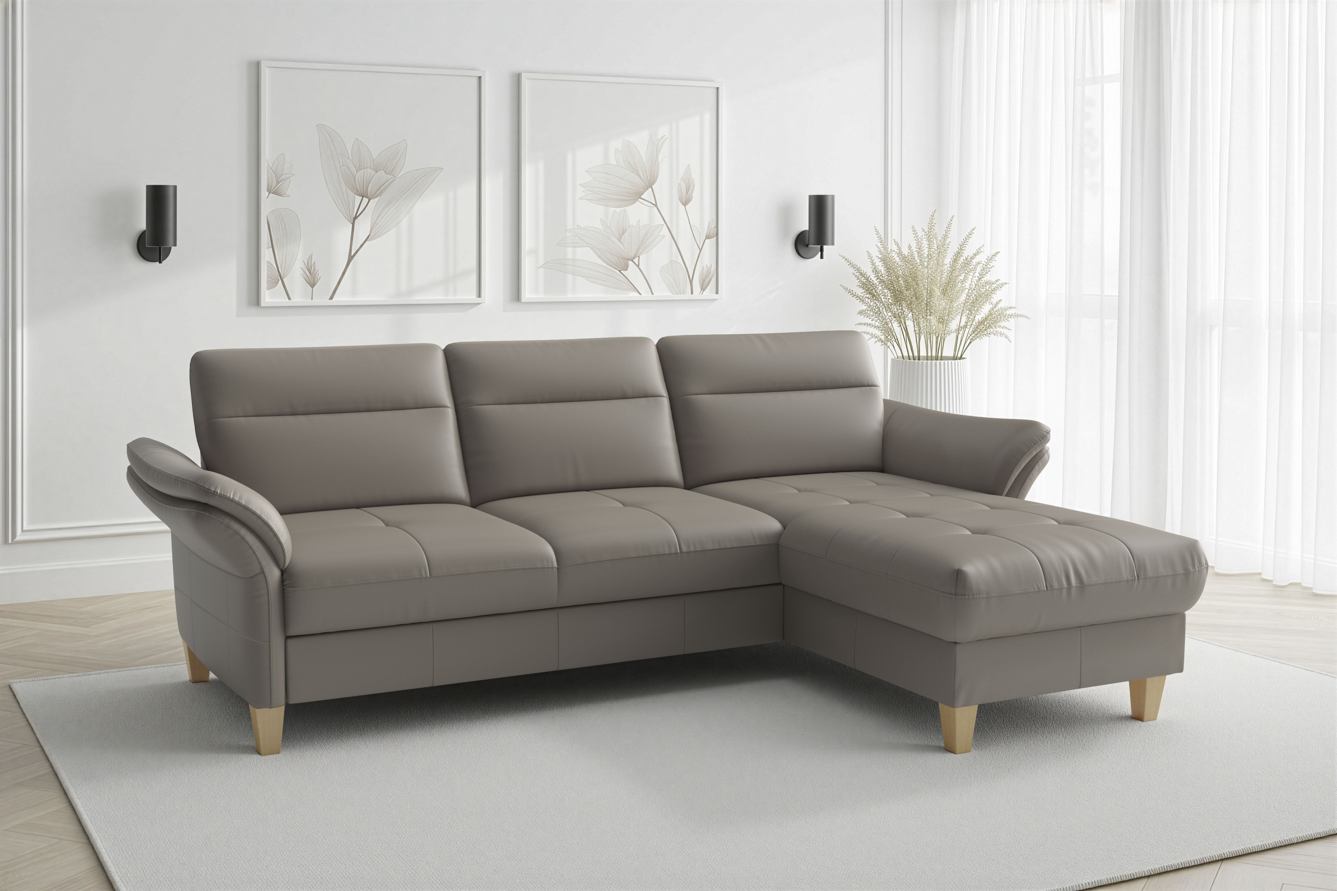 sit&more Ecksofa "Pamela L-Form, Leder, B: 218 und 230 cm mit Recamiere links od. rechts" optional Armteilverstellung, Schlaffunktion & Bettkasten