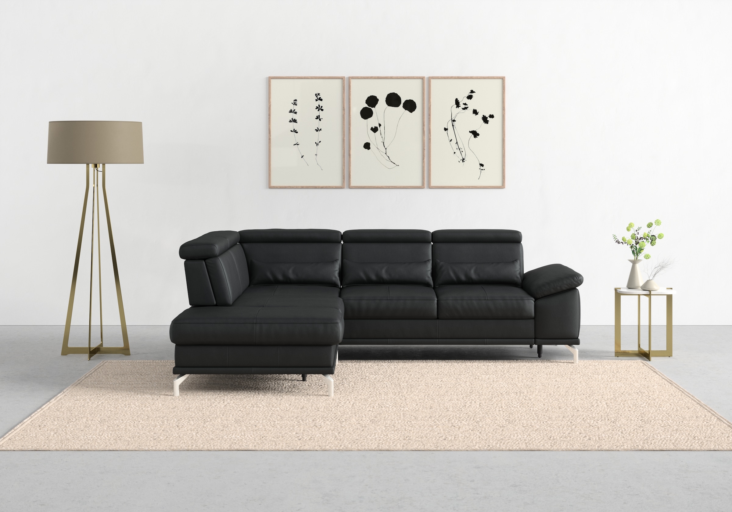 sit&more Ecksofa »Cabrio L-Form, mit Sitztiefenverstellung, Arm- und Kopfteilverstellung«, 3 Nierenkissen, Federkern, optional Bettfunktion und Stauraum