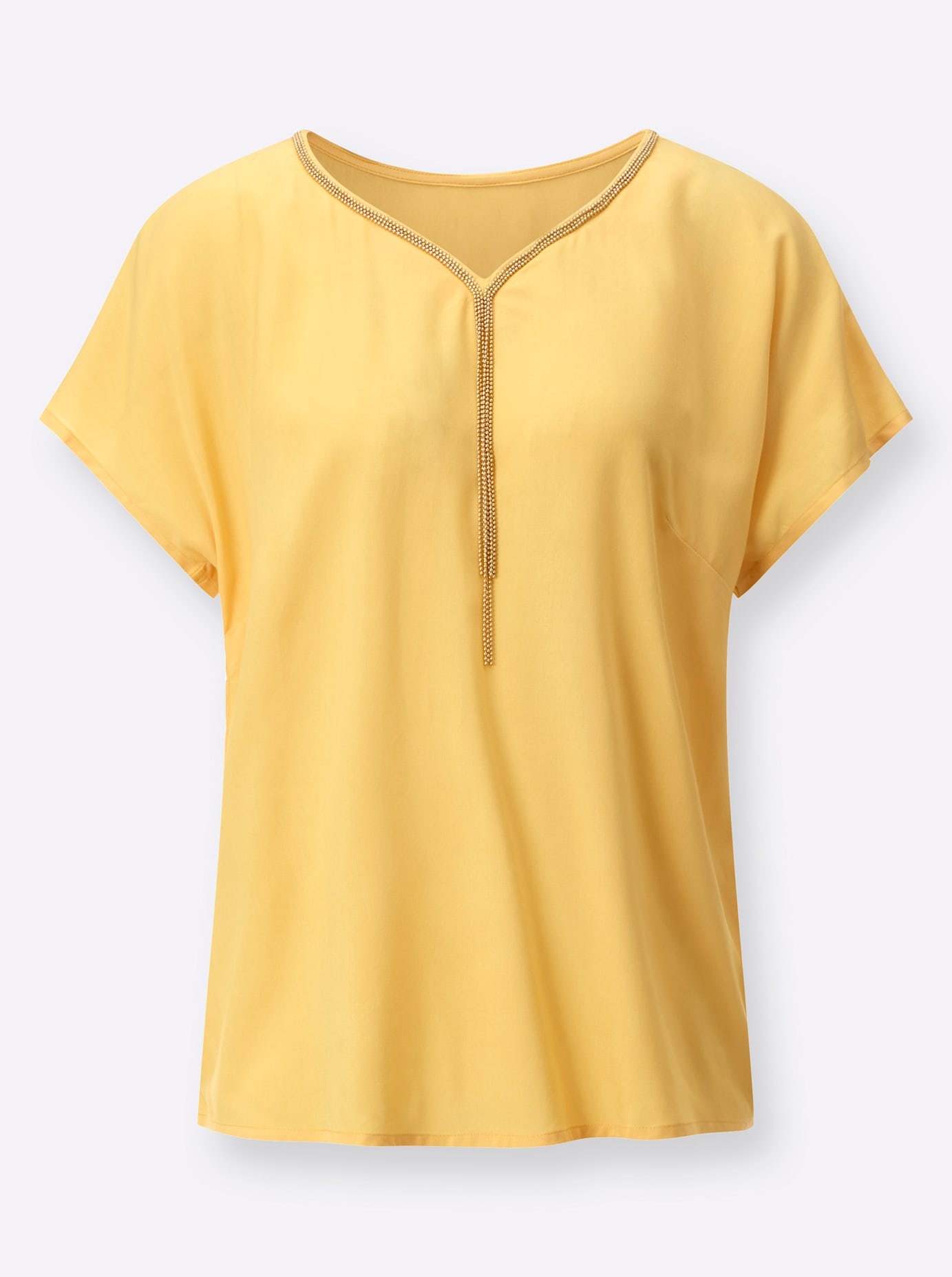 Longbluse CLASSIC BASICS, Damen, Gr. 46, gelb, 100% Viskose, unifarben, V-Ausschnitt, Blusen Longbluse 3