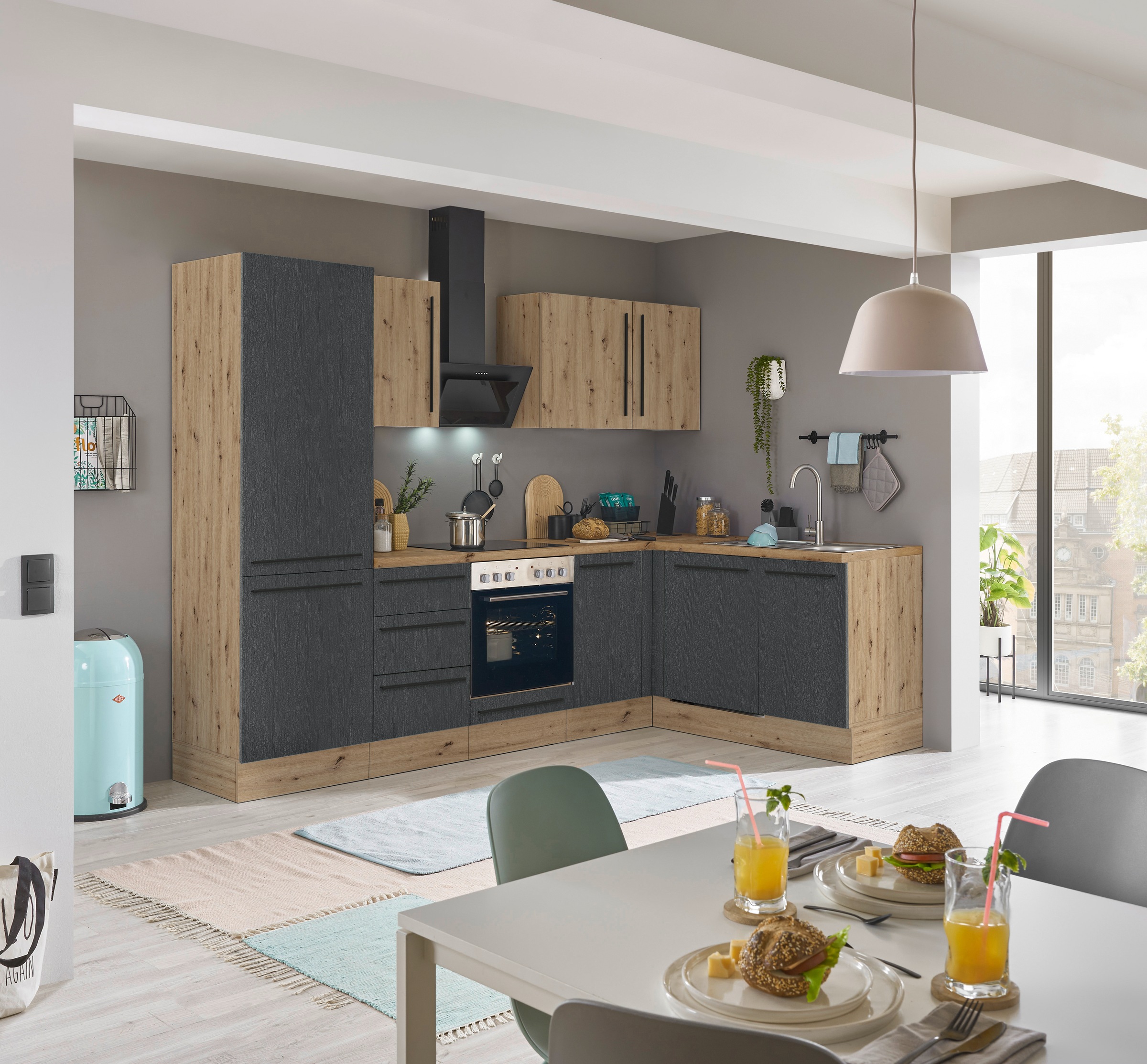 KOCHSTATION Winkelküche »Florida, Stellbreite 280x165 cm« wahlweise mit E-Geräten, mit Softclose für Türen und Schubkästen