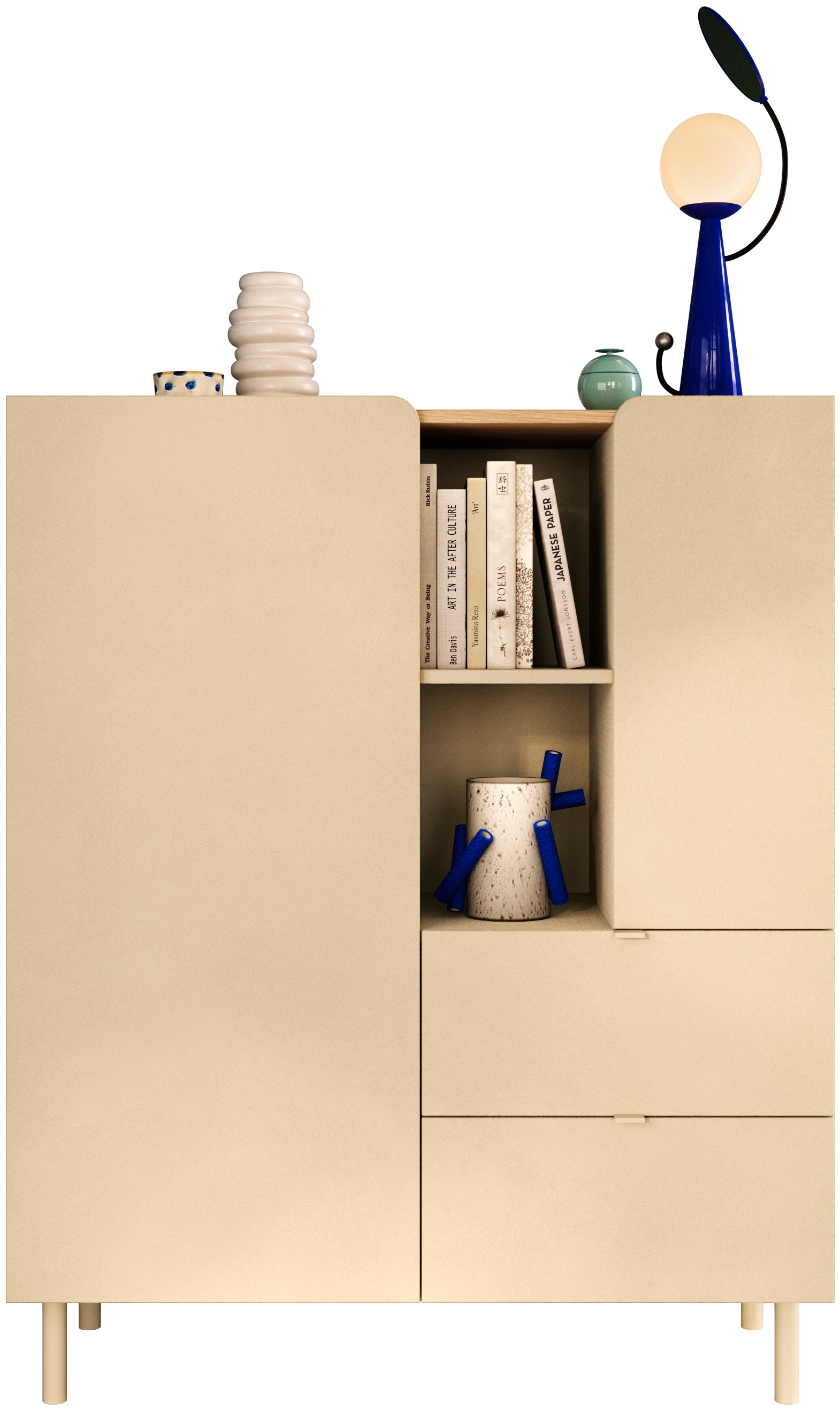 OTTO home Highboard »Dobbiaco, B/H 101/124 cm, 2 Türen, 2 Schubkästen, Stauraumschrank« Innenliegendes Top, gerade Metallfüße, Tür mit Rundung