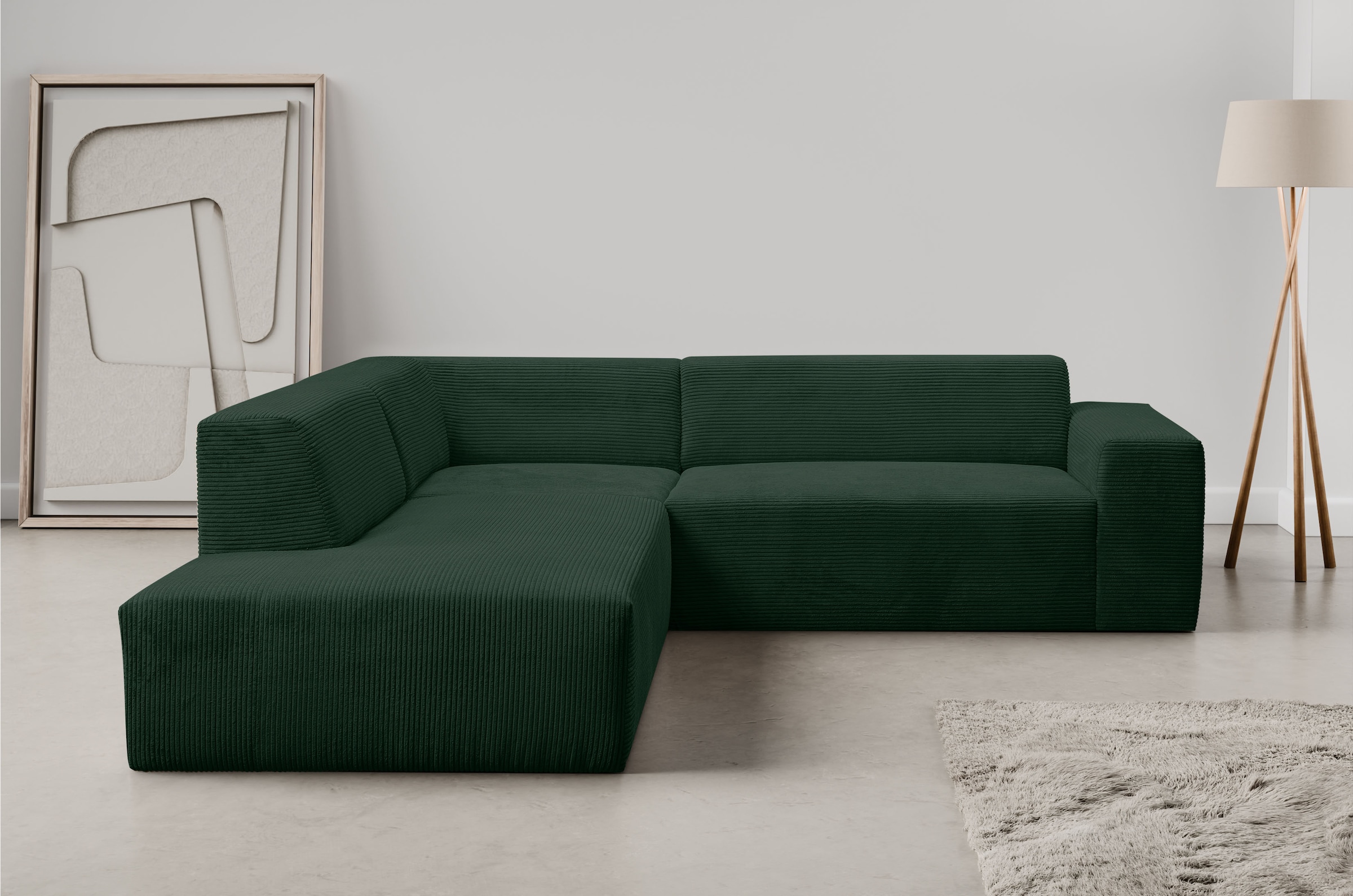WERK2 Ecksofa "Zeus-M 251 cm breit, 262 cm tief, tolles Sofa, L-Form" Curvy Trend Garnitur, urbane Optik, komfortable Wellenunterfederung