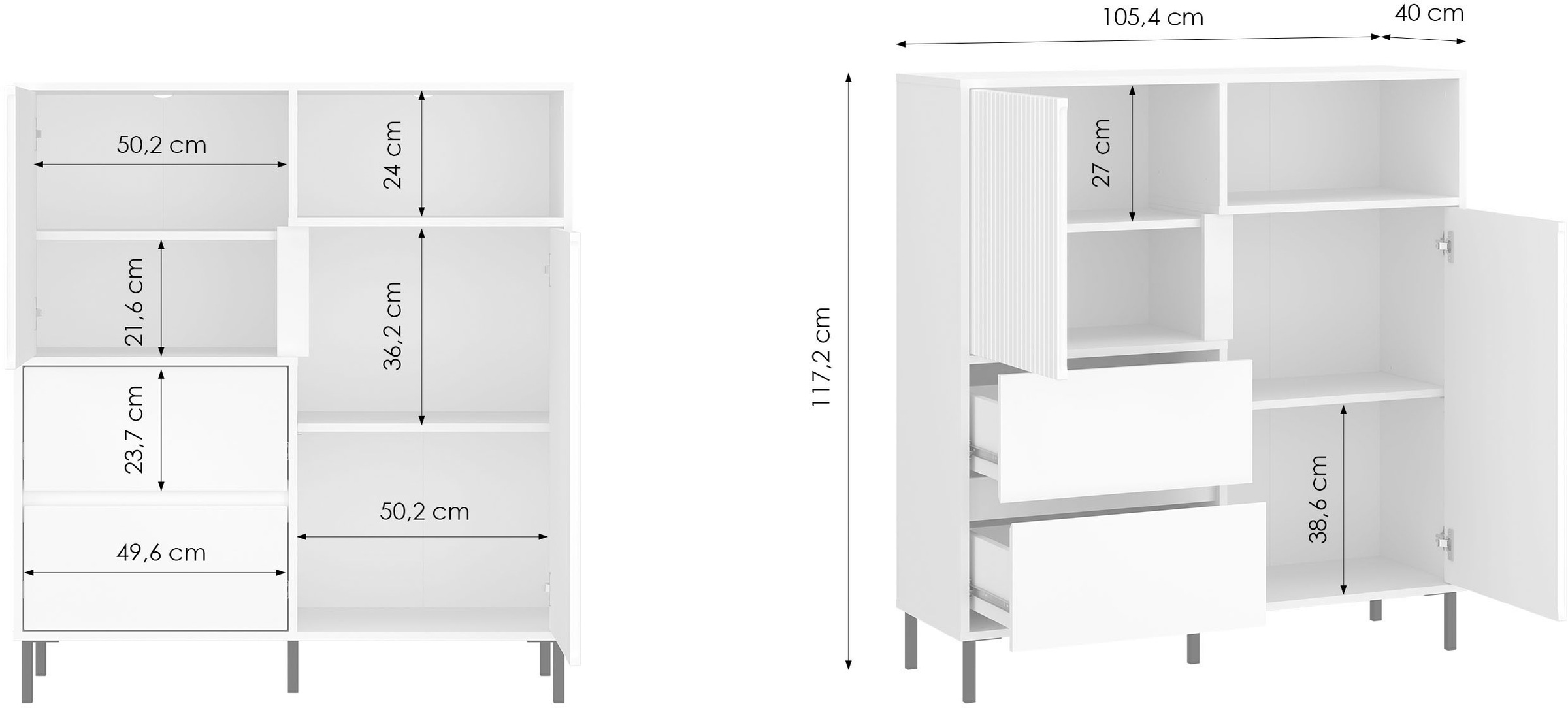 Home affaire Highboard Highboard mit Metallfüßen, Höhe 105 cm, Soft Close, Fronten geriffelt