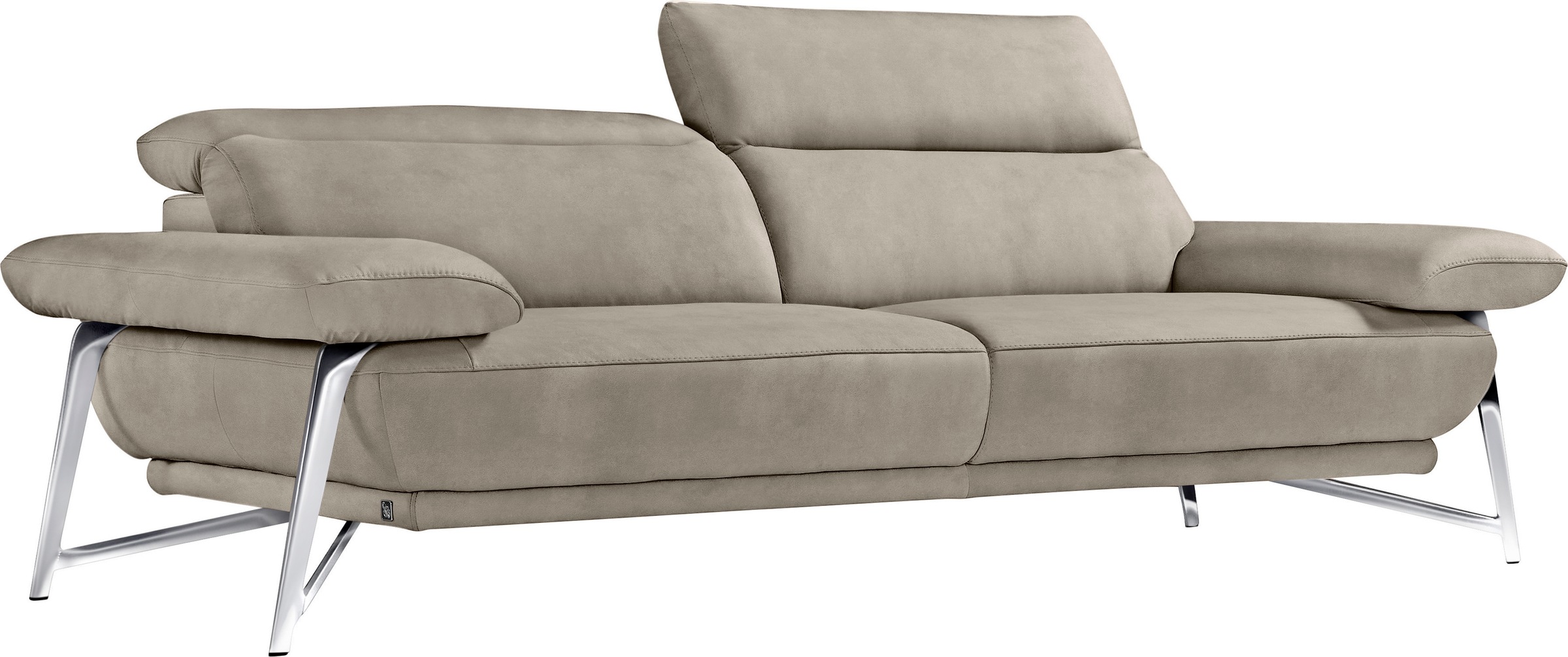 Egoitaliano 2,5-Sitzer »Anais, Designsofa mit erstklassigem Sitzkomfort, Fußfarbe chrom«, Kopfteil verstellbar, 232 cm, Luxus-Microfaser Lederoptik, opal grau