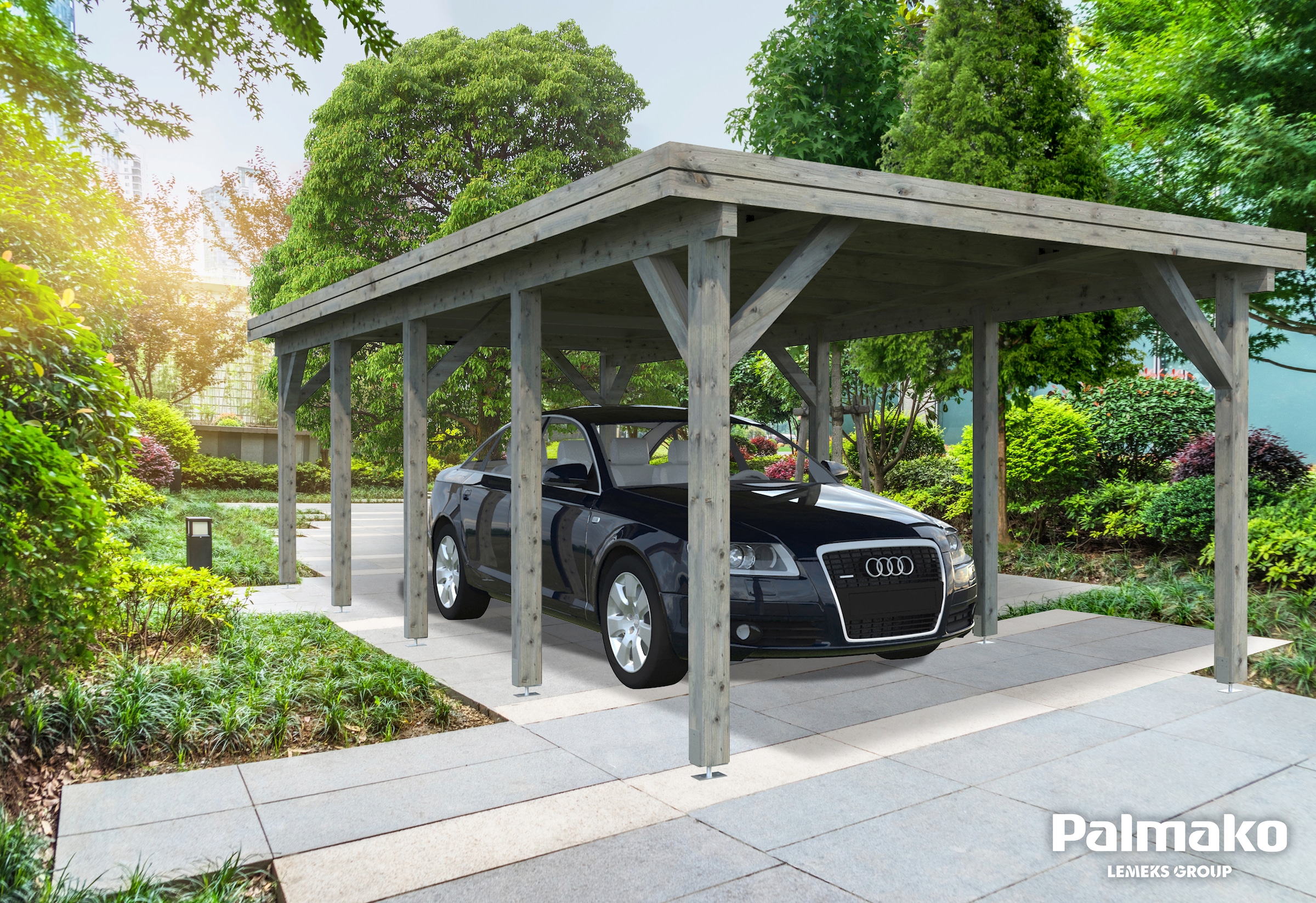 Palmako Einzelcarport »Karl« Massivholz hellgrau