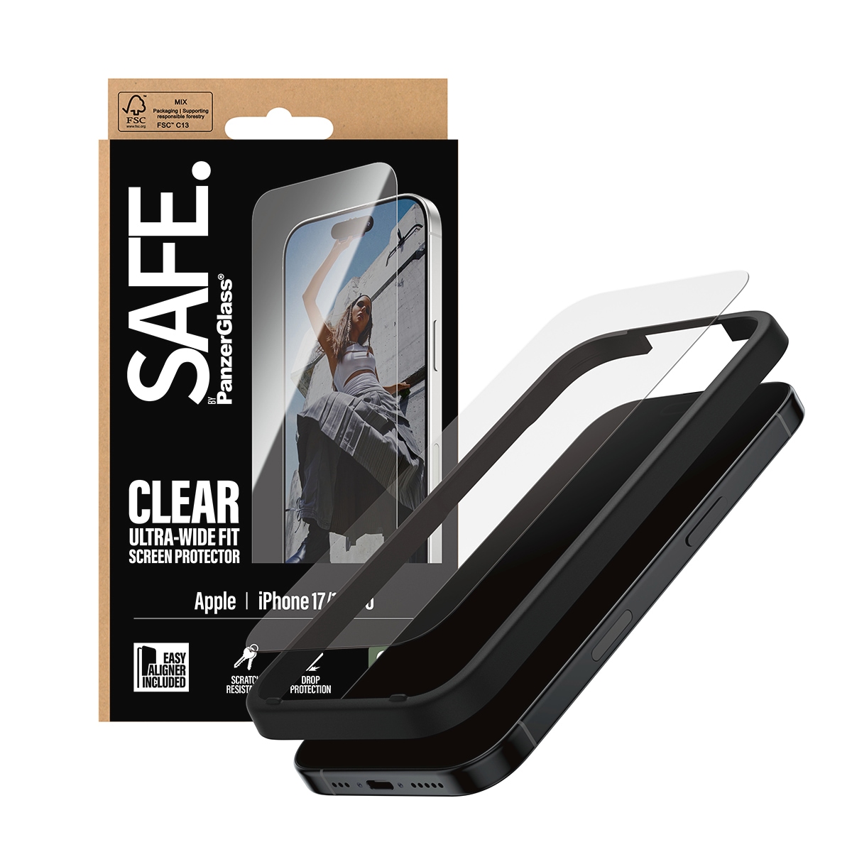 SAFE by PanzerGlass Displayschutzglas »Ultra-Wide Fit Screen Protector«, für Apple iPhone 17-Apple iPhone 16 Pro, Displayschutzfolie, Schutzfolie, Bildschirmschutz, kratz- & stoßfest