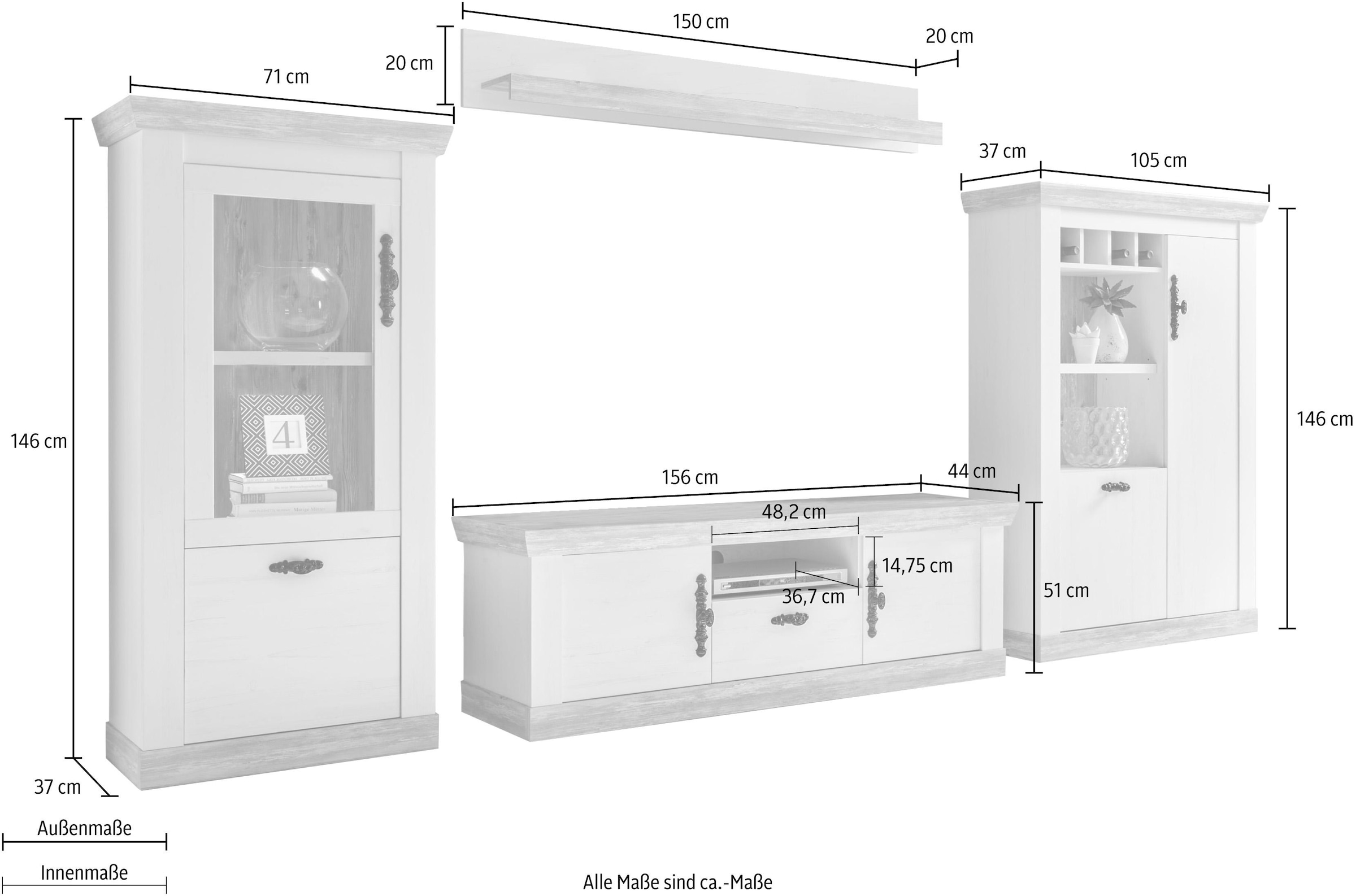 Home affaire Wohnwand »Florenz 3«, (Set, 4 St.), im romatischen Landhauslook