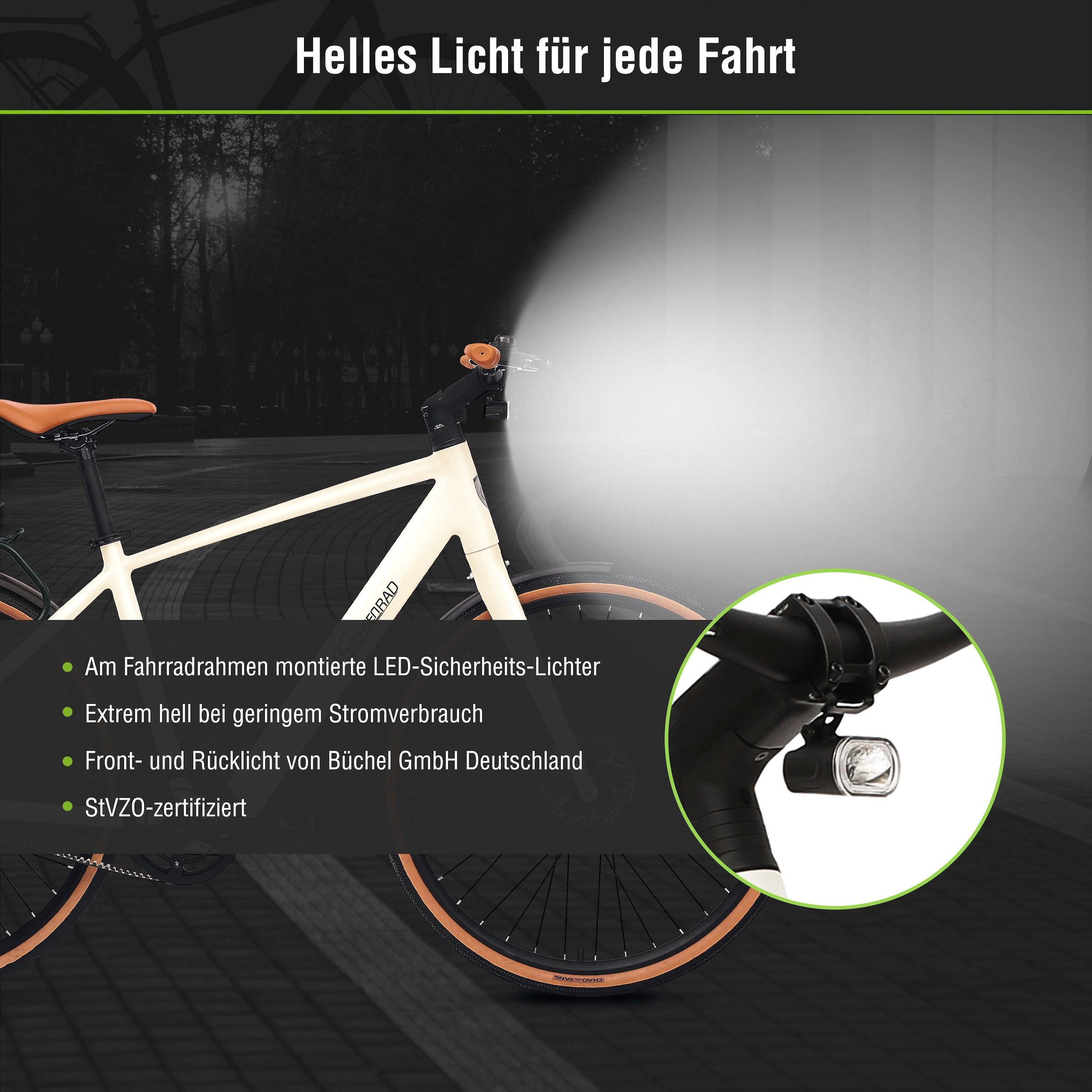 SachsenRad »C3M Roma II« 1 Gang ohne Schaltung Heckmotor 250 W ohne Gepäckträger und Schutzblech,  KI-Unterstützung, Riemenantrieb, Alarmanlage, leichte 16 kg