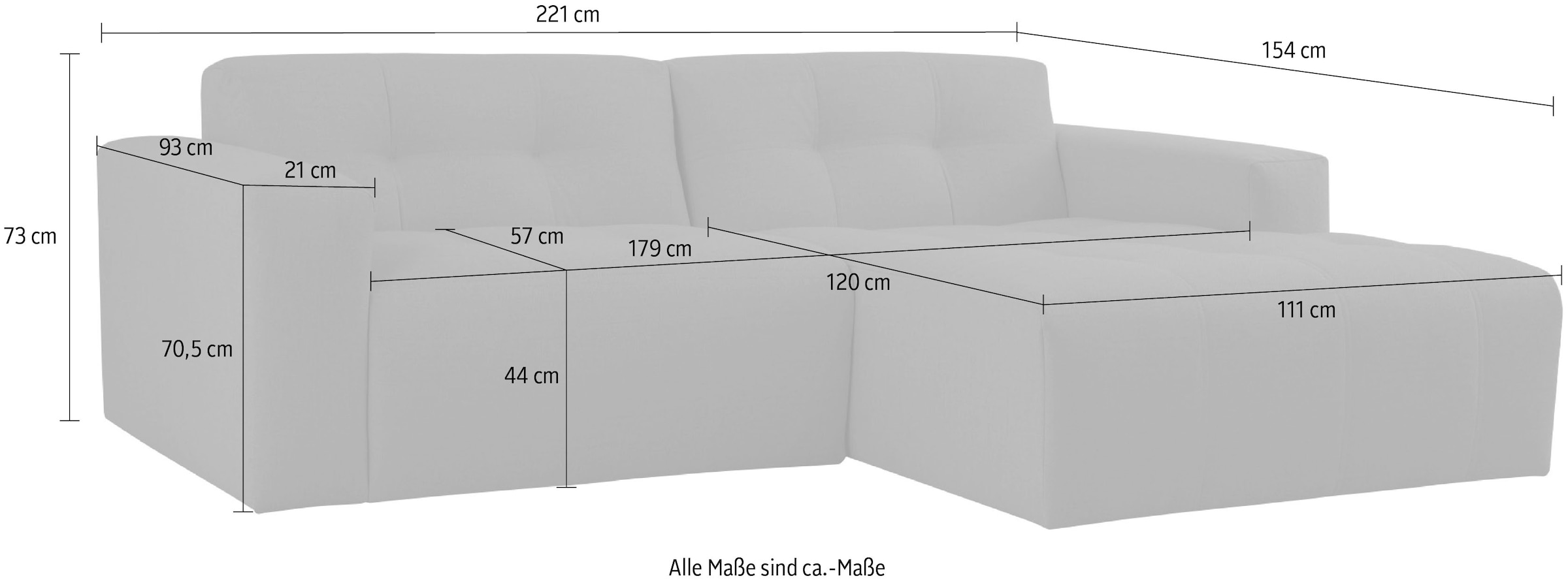 INOSIGN Ecksofa »Tapley«, Breite 221 cm, L-Form, Struktur fein, mit Knopfsteppung, bodentief