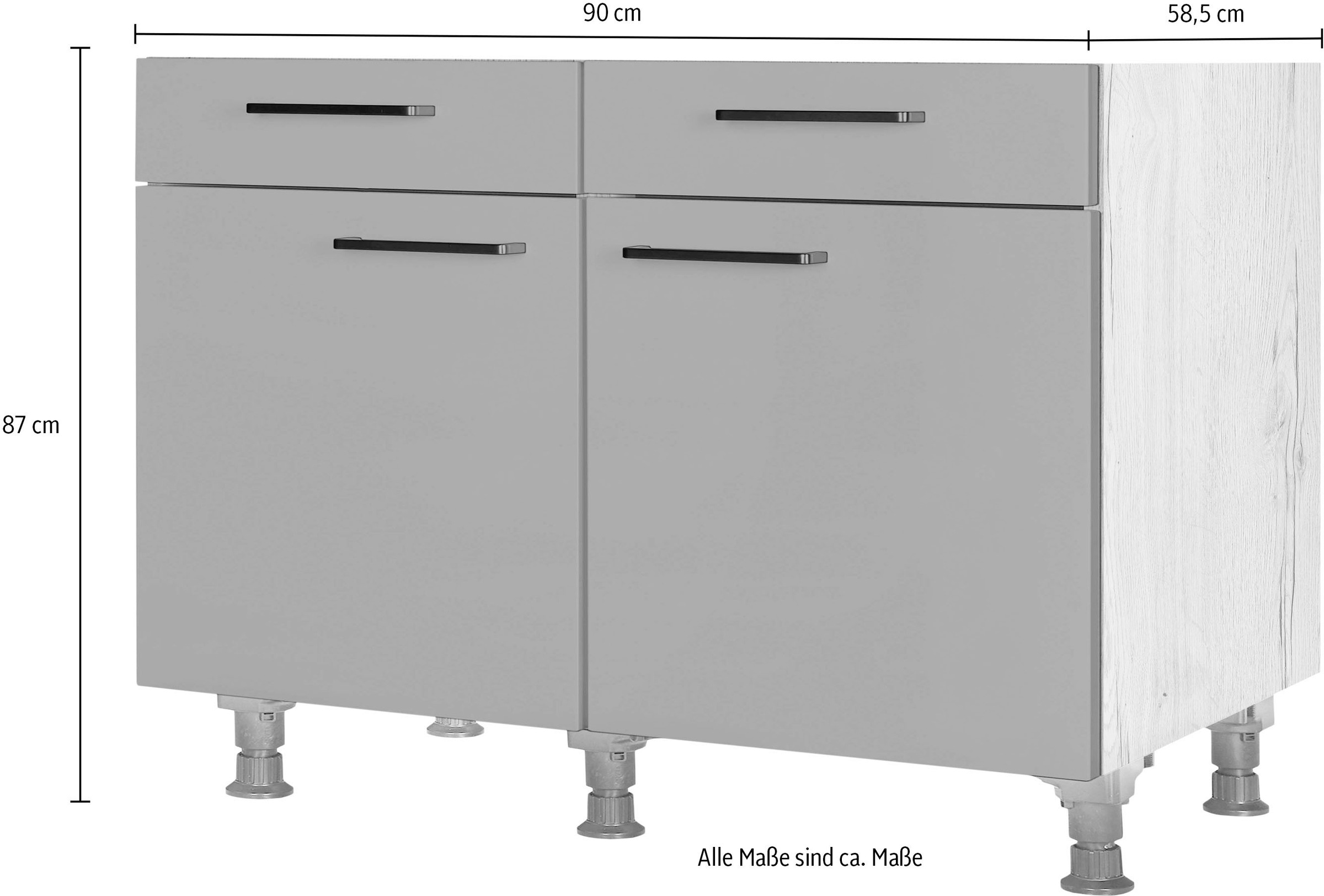 nobilia® Unterschrank »"Easytouch", vormontiert, Breite 90 cm, Soft-Close-Funktion«, bei den Schubkästen, inkl. höhenverstellbare Sockelfüße