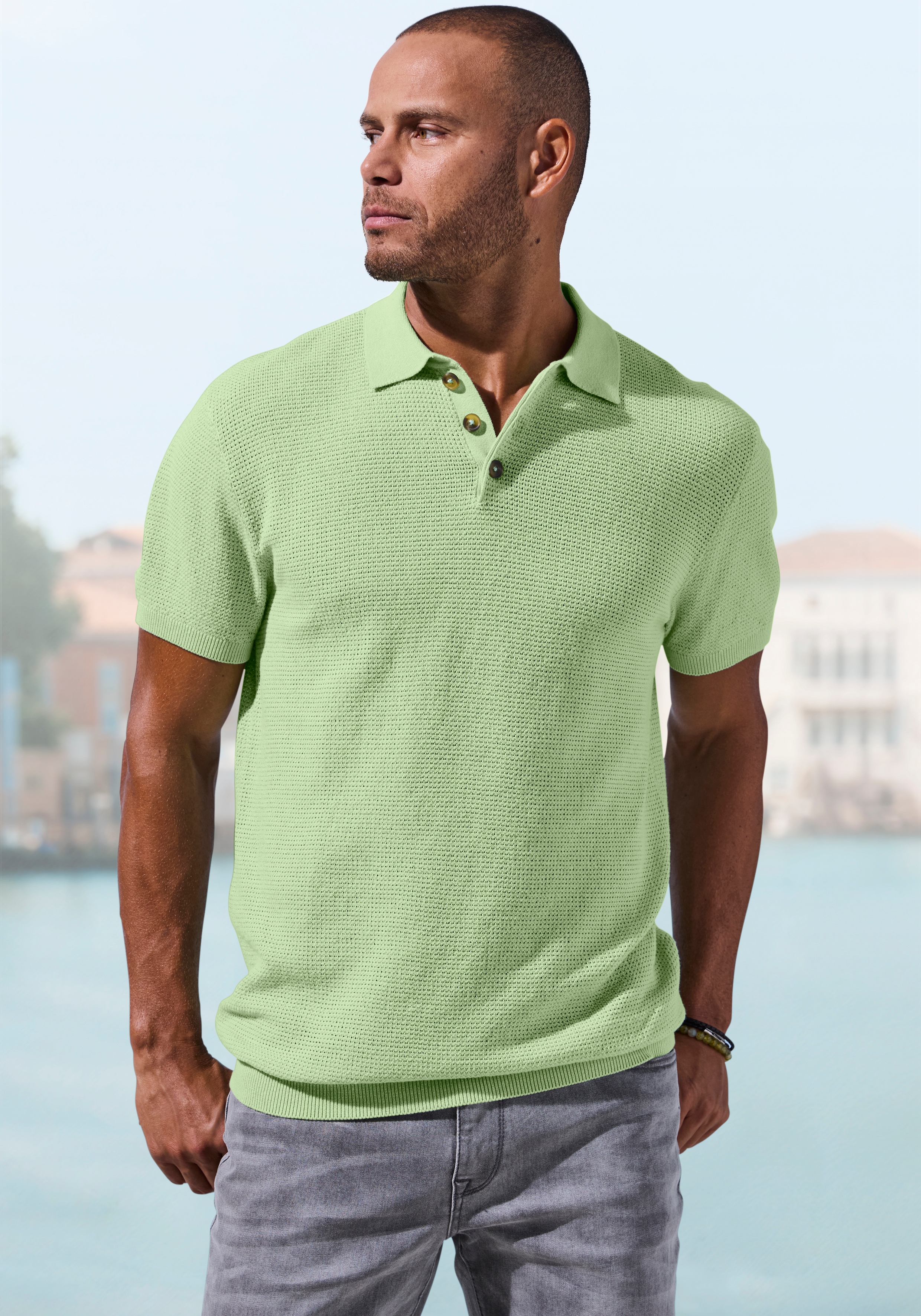 John Devin Poloshirt "- sommerliches Strickshirt mit Polokragen" mit Polokragen und kleiner Knopfleiste