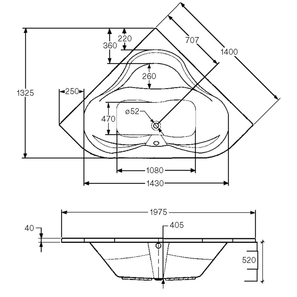 OTTOFOND Whirlpool-Badewanne »Lucia«, (Komplett-Set, 1 tlg.)