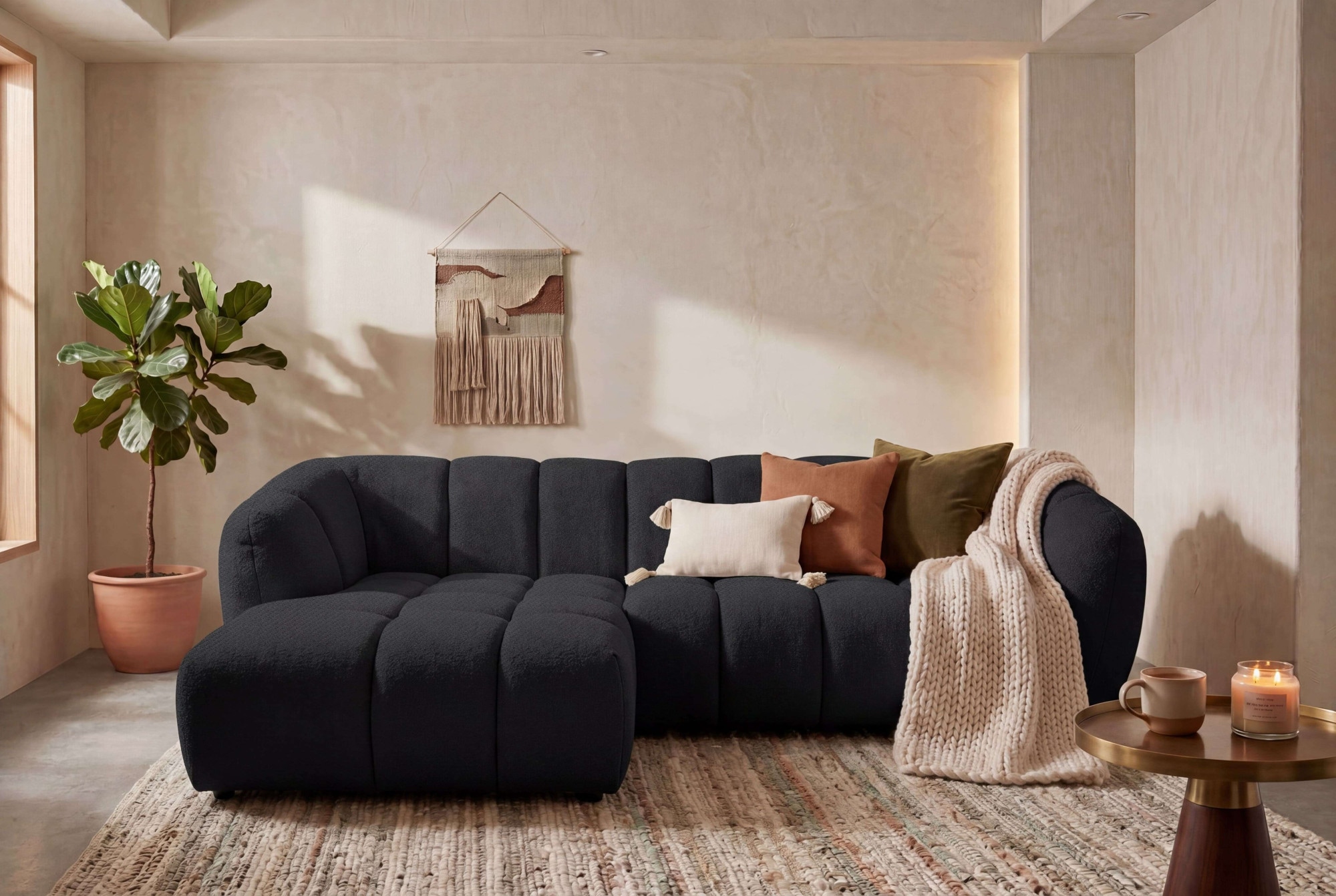 OTTO home Ecksofa "Gerron, Struktur-Chenille-Stoff mit Mélange-Effekt" Breite 271 cm, L-Form, vertikale Steppung, organische Rundungen