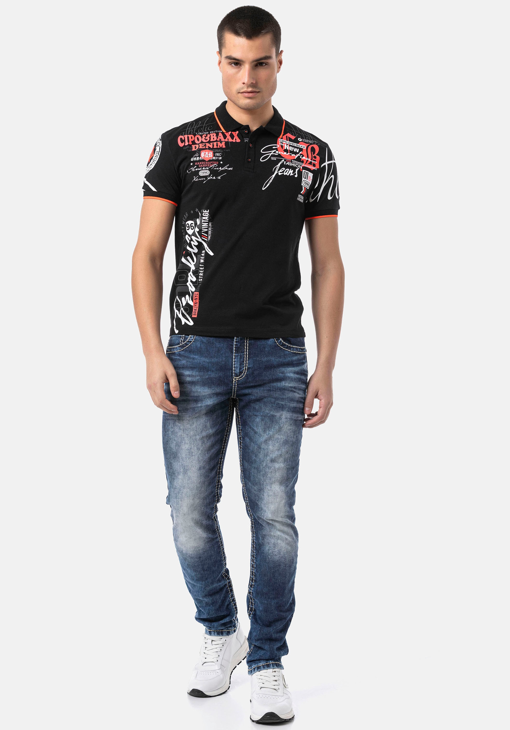 Cipo & Baxx Poloshirt, mit markantem Print