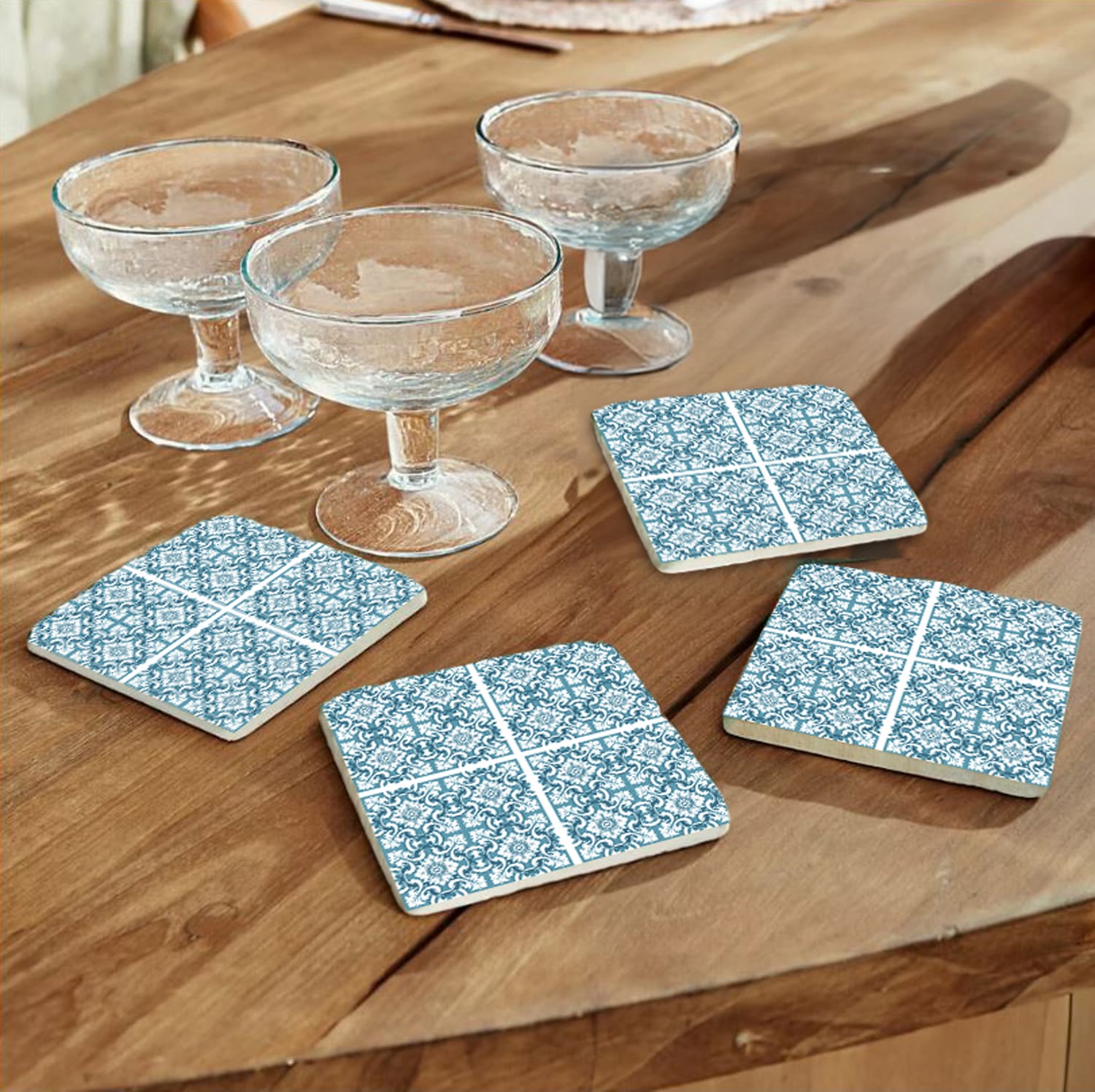 queence Getränkeuntersetzer "Blau Weiß Mosaik Fliesen Steine" Mosaik Set To günstig online kaufen