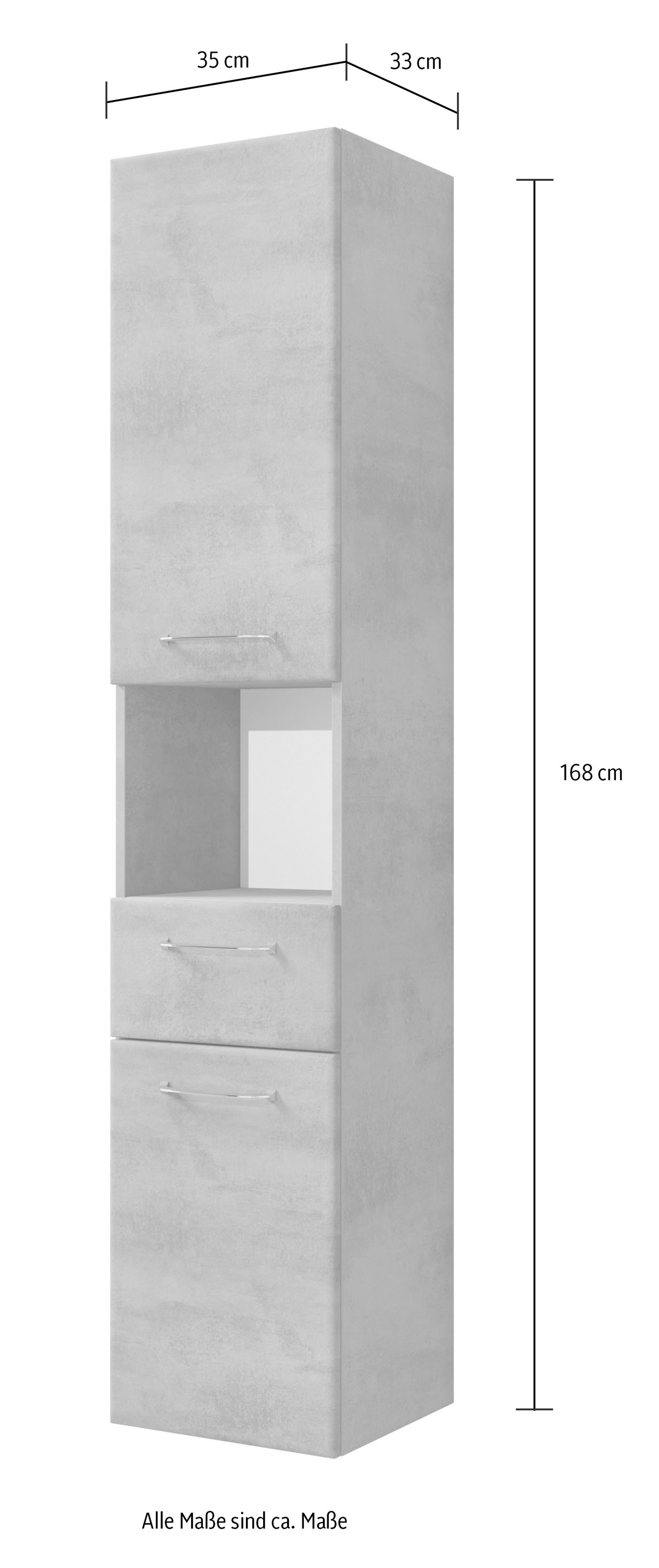 Saphir Hochschrank »Quickset 945 Badschrank, 35 cm breit, 2 Türen, 1 Nische, 1 Schublade«, Badezimmer-Hochschrank inkl. Türdämpfer, Griffe in Chrom glänzend
