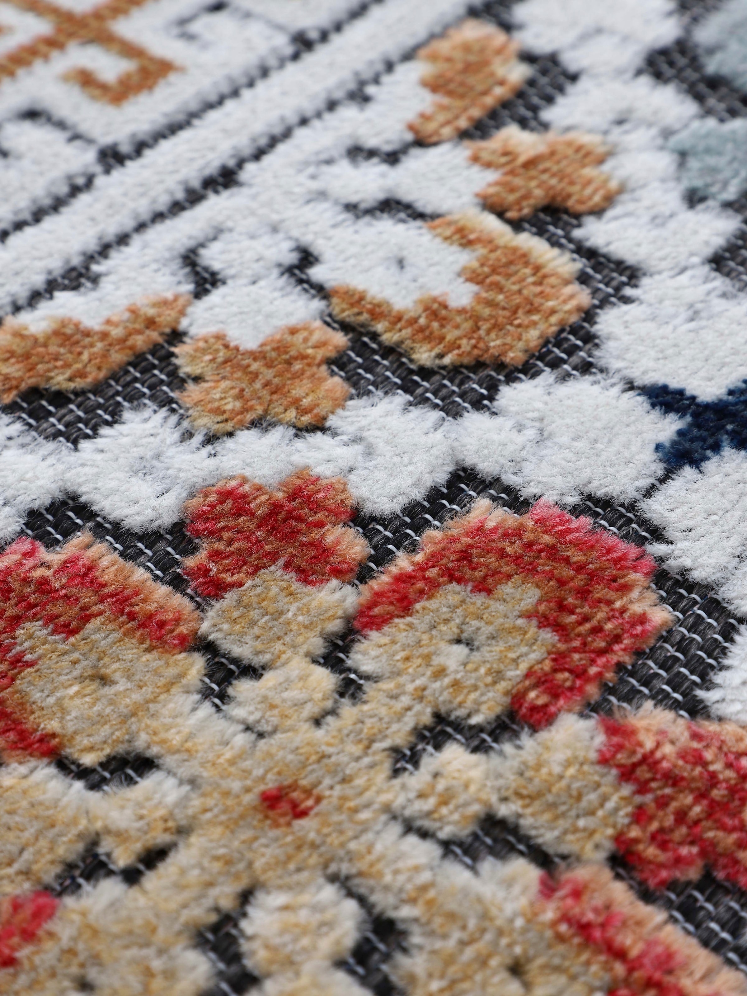 carpetfine Teppich »Deja 103«, rund, 4 mm Höhe, robustes Flachgewebe, Motiv- Floral Palmenblätter, Hoch-Tief Effekt