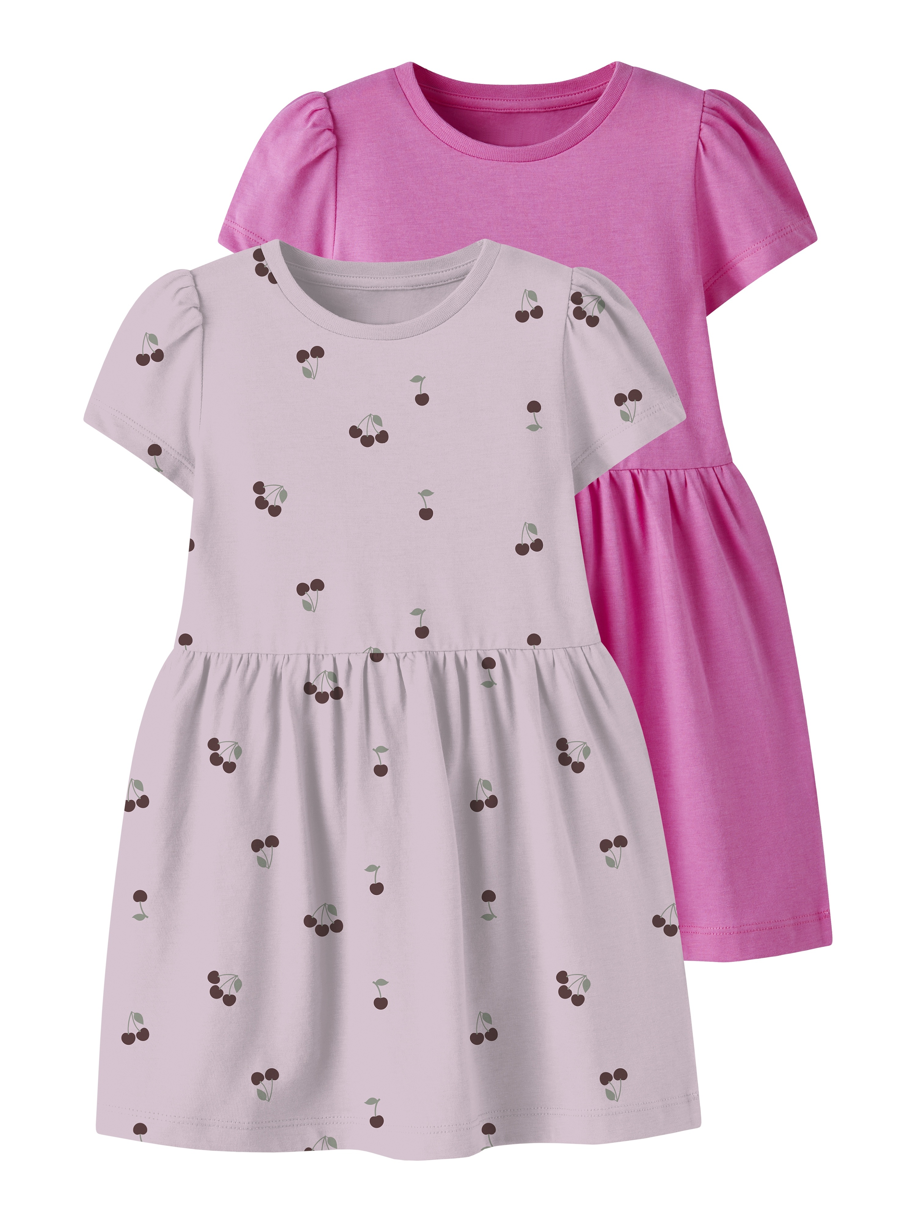 Name It Minikleid "Nmfvivia Ss 2P Dress Noos" 2 Tlg. Baumwolle, Bedruckt Und Uni Im Set