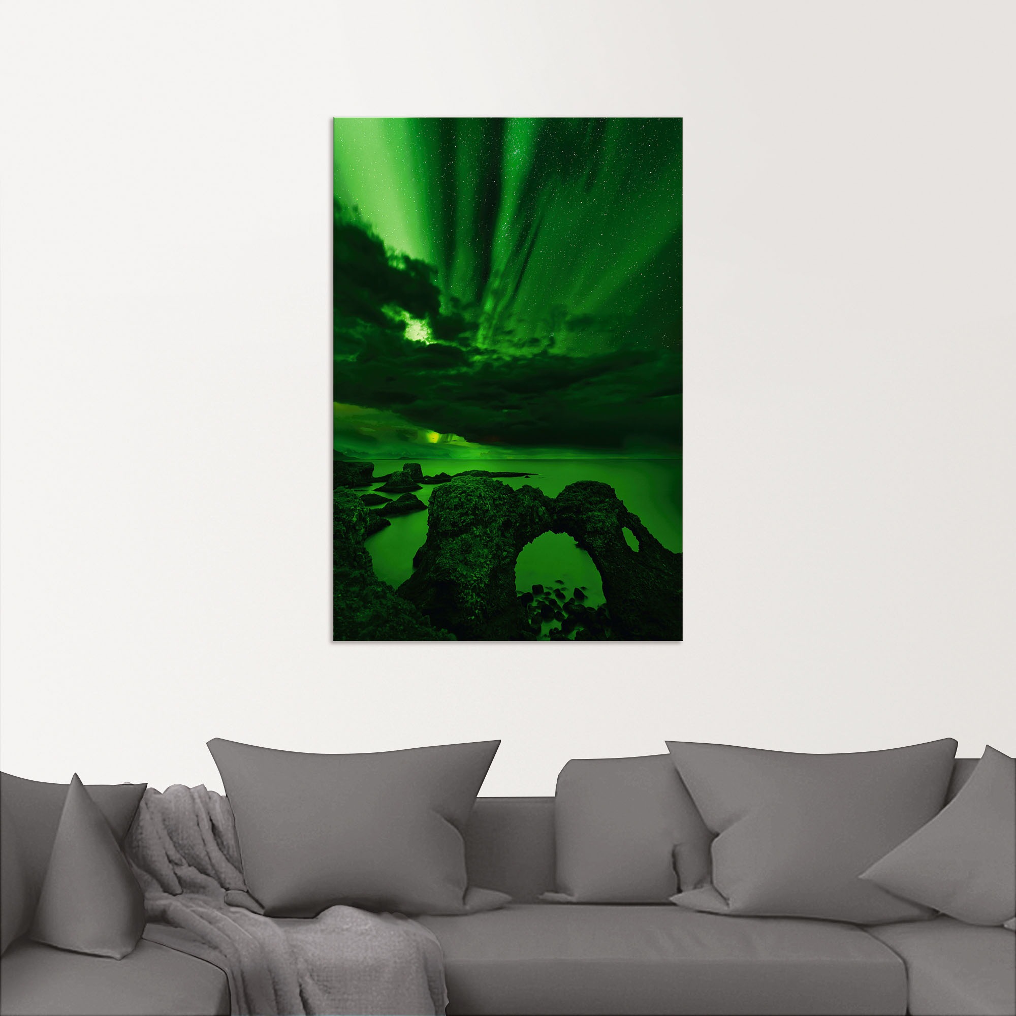 Artland Wandbild »Polarlicht über einem Felsentor«, Himmelsbilder, (1 St.), als Alubild, Leinwandbild, Wandaufkleber oder Poster in versch. Größen