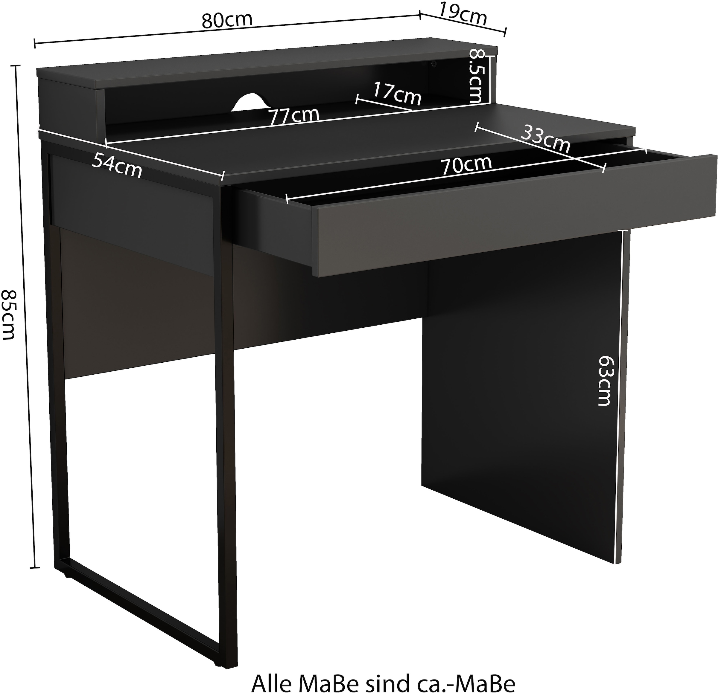 OTTO home Schreibtisch »Moid, Computertisch in modernem Design« Breite 80 cm, mit Schublade, Kabeldurchlass & Metallkufe