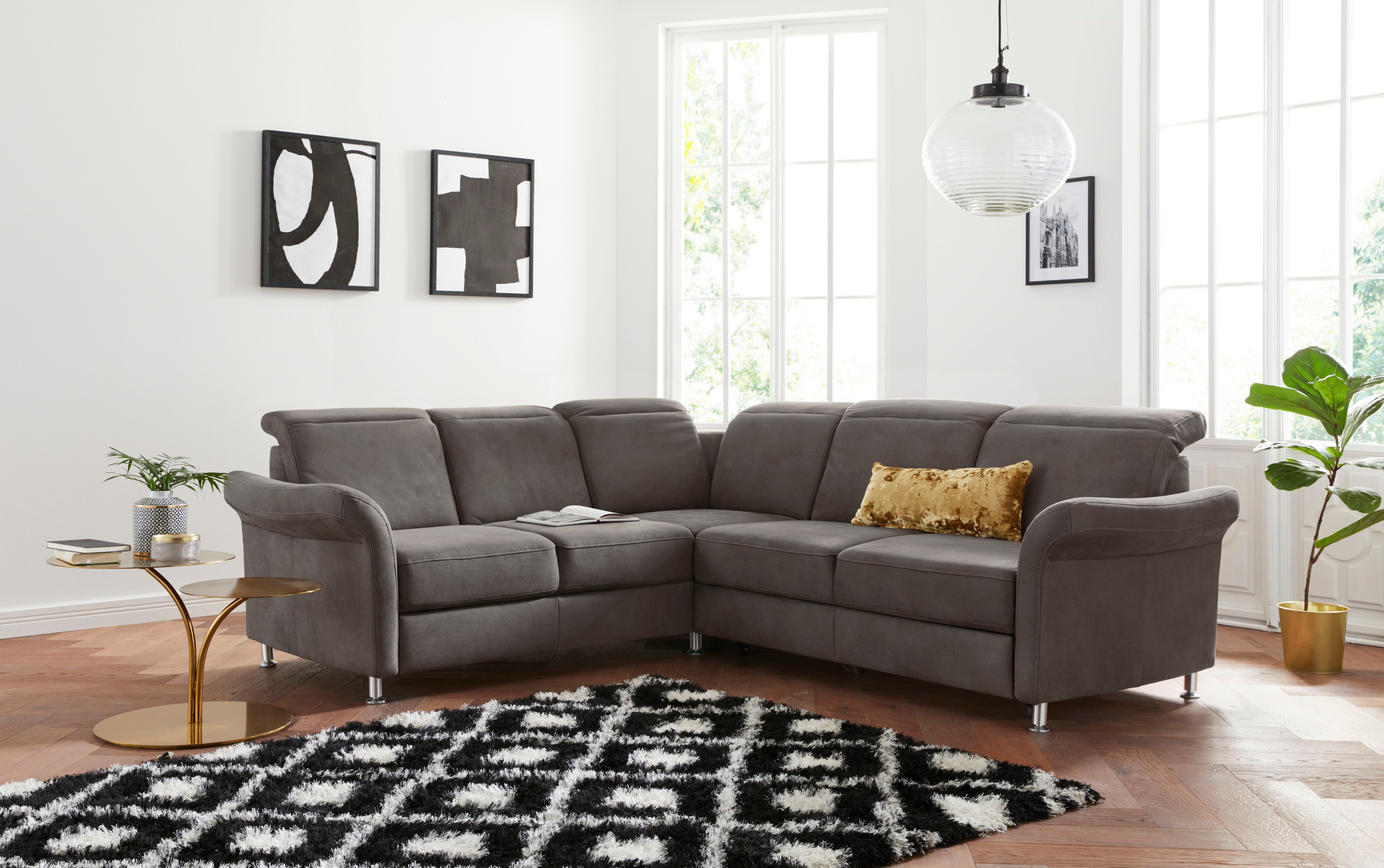 sit&more Ecksofa "Darwin L-Form" inklusive Federkern, wahlweise mit Kopfteilverstellung, Schlaffunktion