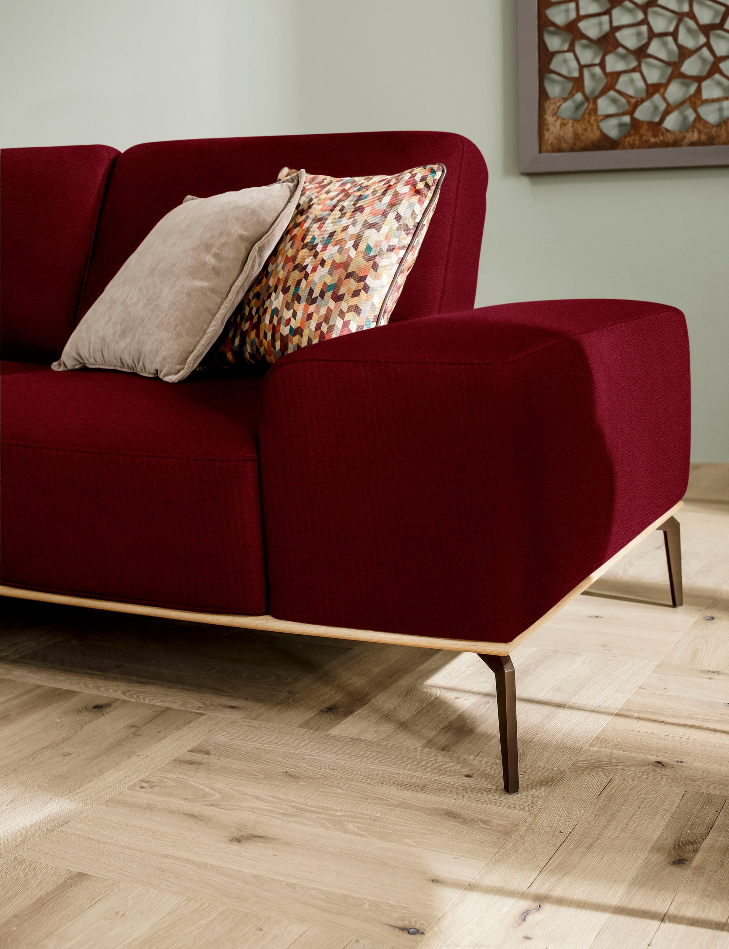 W.SCHILLIG Ecksofa »run, Designsofa mit tollem Sitzkomfort, L-Form«, mit Holzsockel, Füße in Bronze pulverbeschichtet, Breite 299 cm