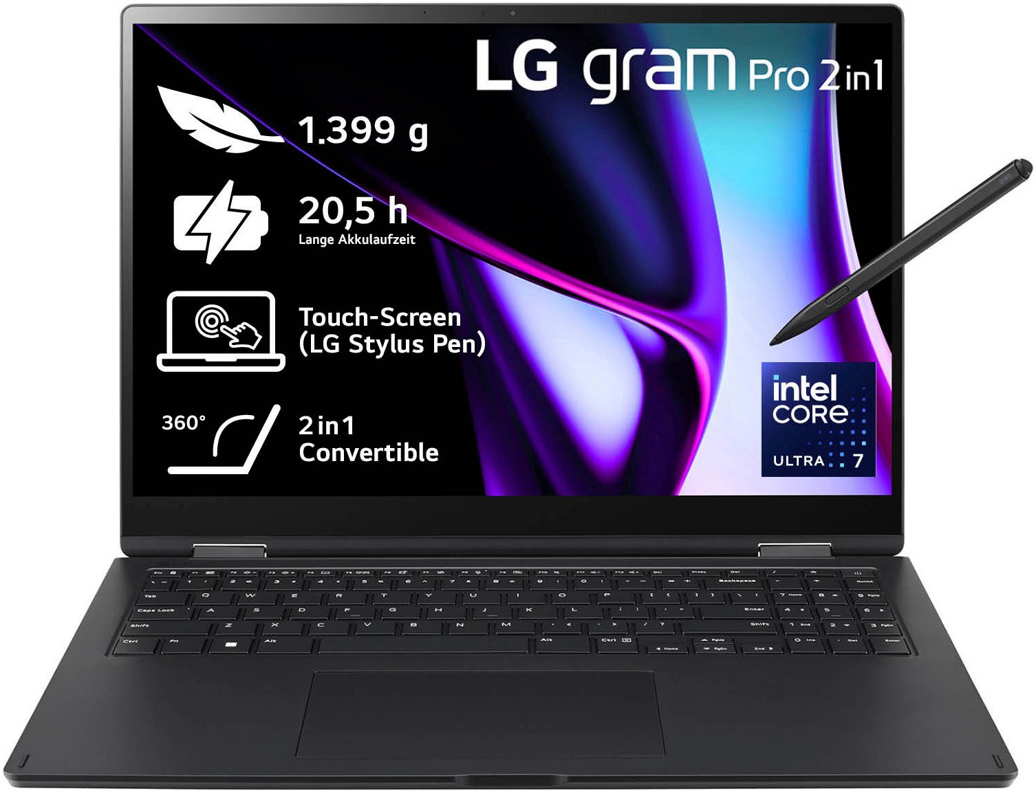 LG Convertible Notebook "Gram Pro 2in1 16" Laptop, OLED-Touchscreen, 16GB RAM, Windows 11 Home", 16 GB RAM 1.000 GB SSD, Core Ultra 7, Windows11Home,