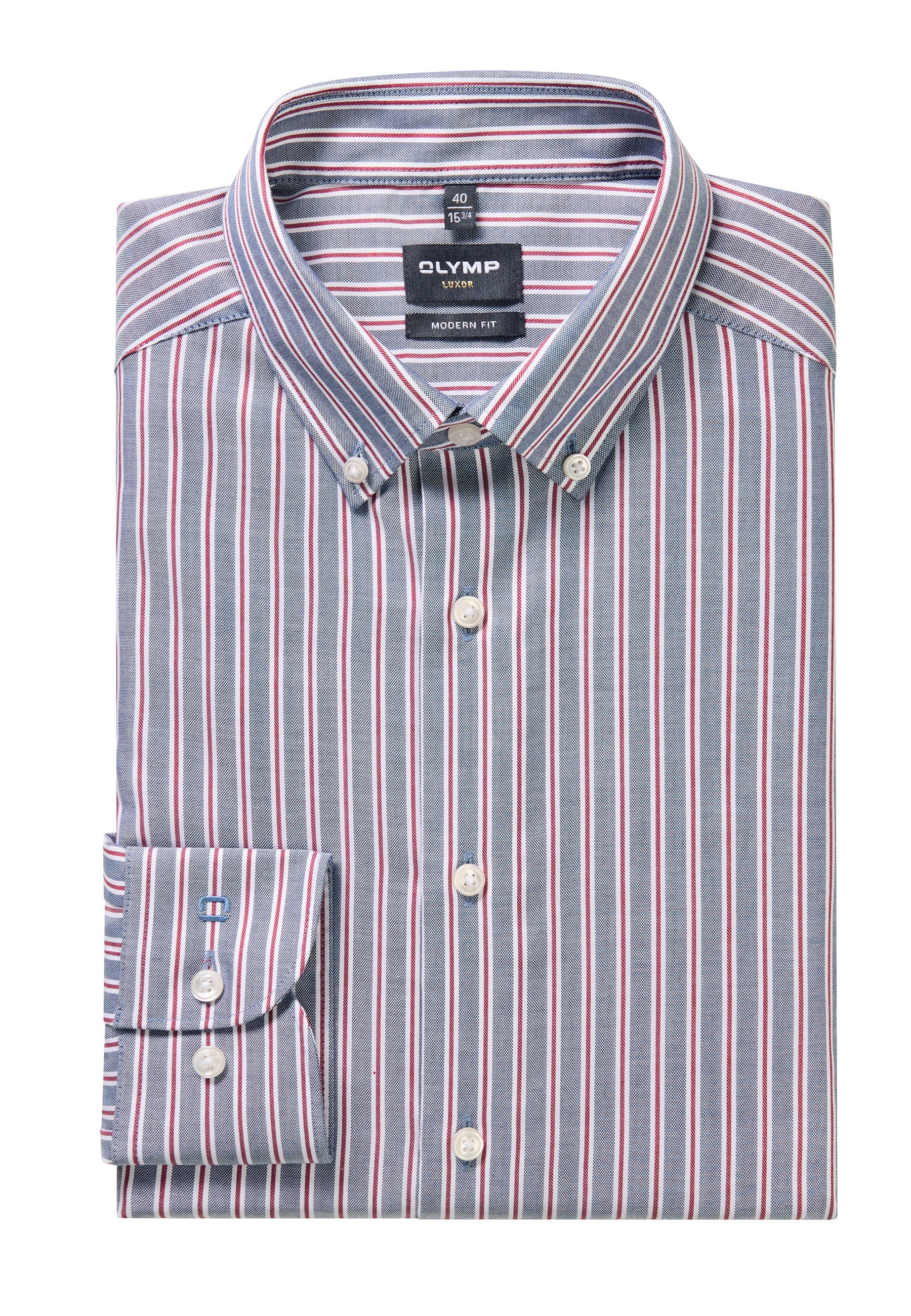 Businesshemd OLYMP "OLYMP Luxor, modern fit, Button-down", Herren, Gr. 38, Normaler Arm, marine, 100% Baumwolle, Hemden 3