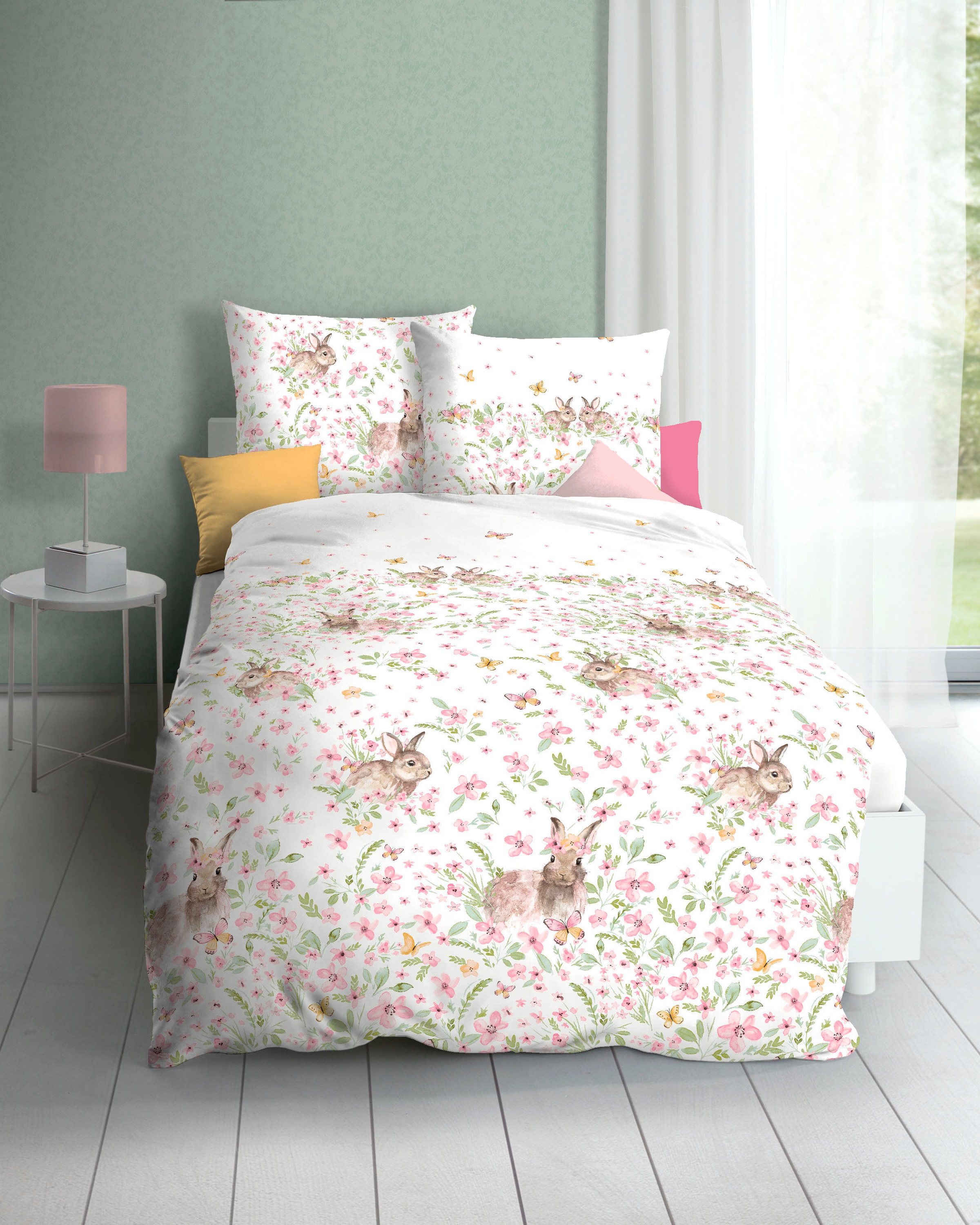 Kaeppel Bettwäsche "Häschen" 2 Stk. tlg. Blumenwiese mit Häschen günstig online kaufen