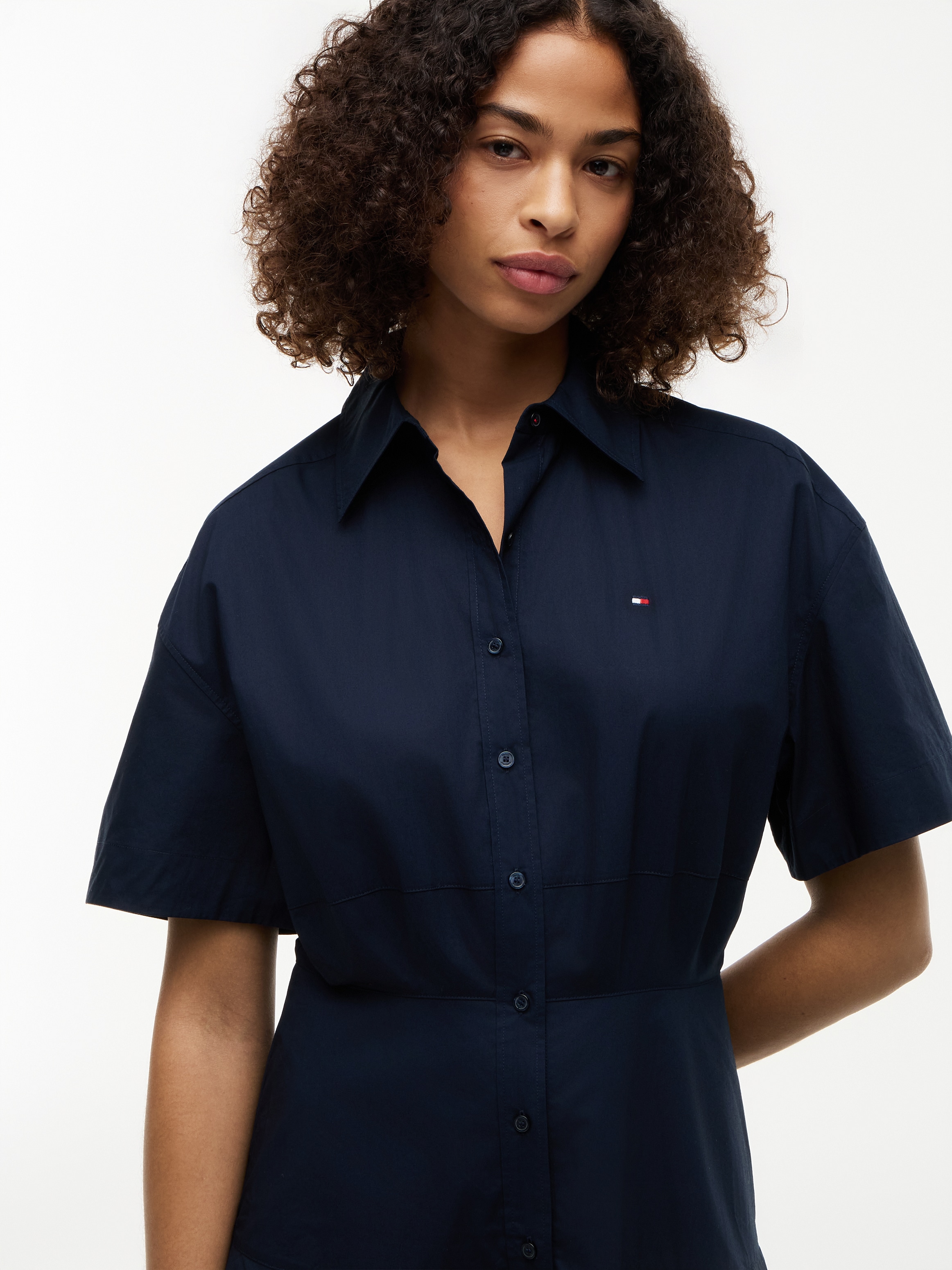 Tommy Hilfiger Blusenkleid »POPLIN FLRE SS MIDI SHRT DRS« Ohne Tasche Baumwolle