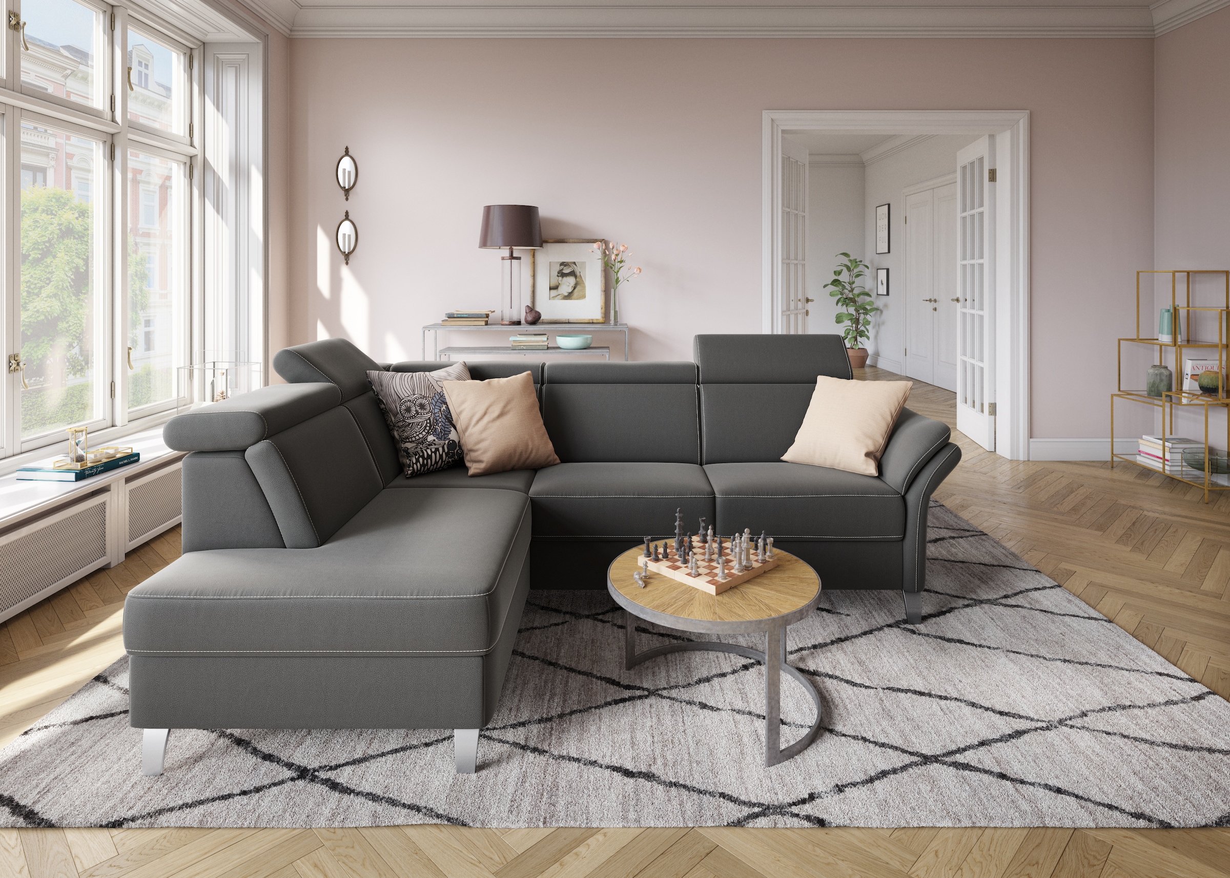 sit&more Ecksofa »Vincenzo L-Form«, inklusive Kopfteilverstellung, wahlweise mit Bettfunktion, Bettkasten