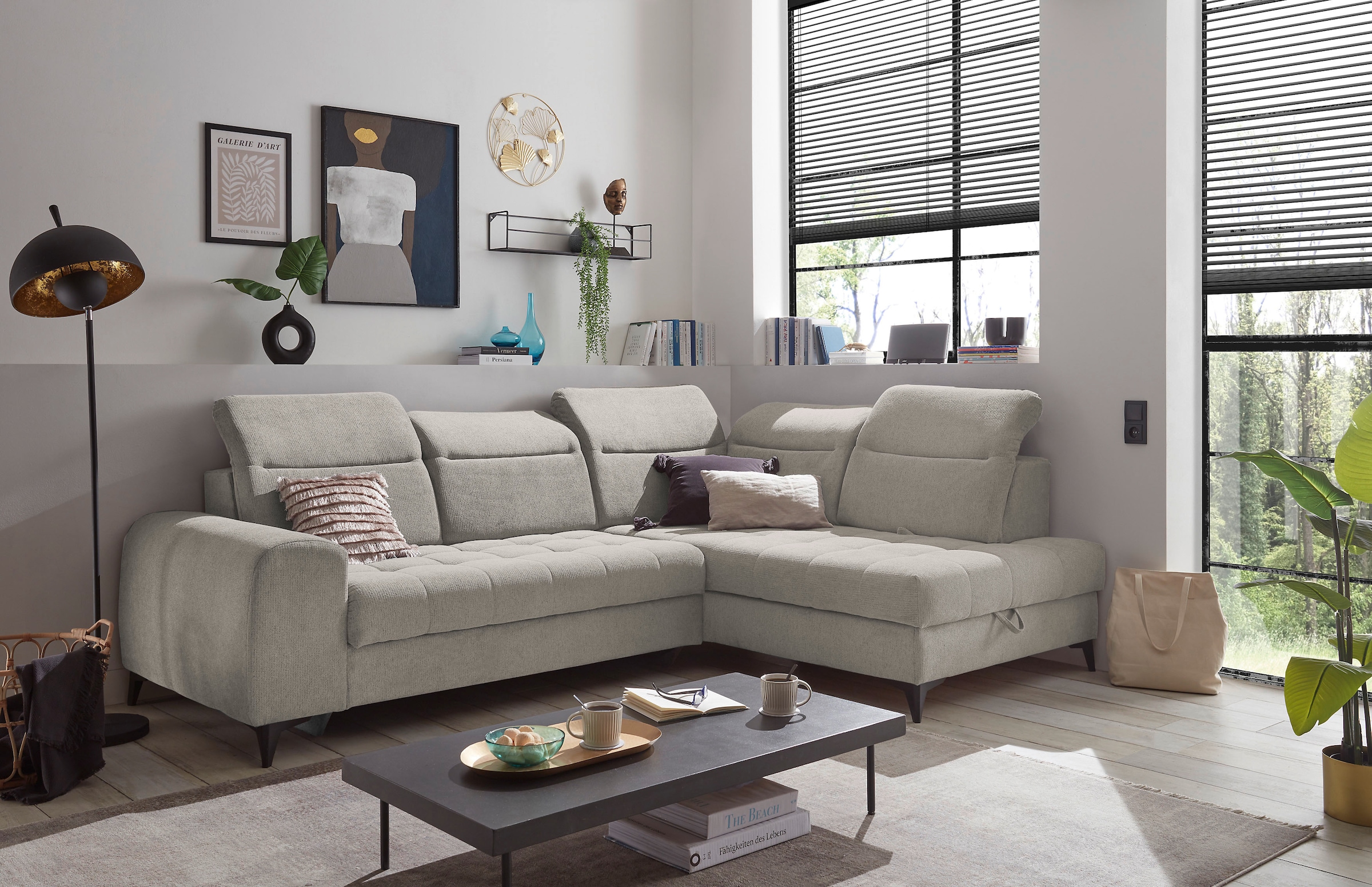 ED EXCITING DESIGN Ecksofa »Rockdale L-Form mit Bettfunktion, Bettkasten«, Kopfteilverstellung, Sitztiefenverstellung & USB-Port