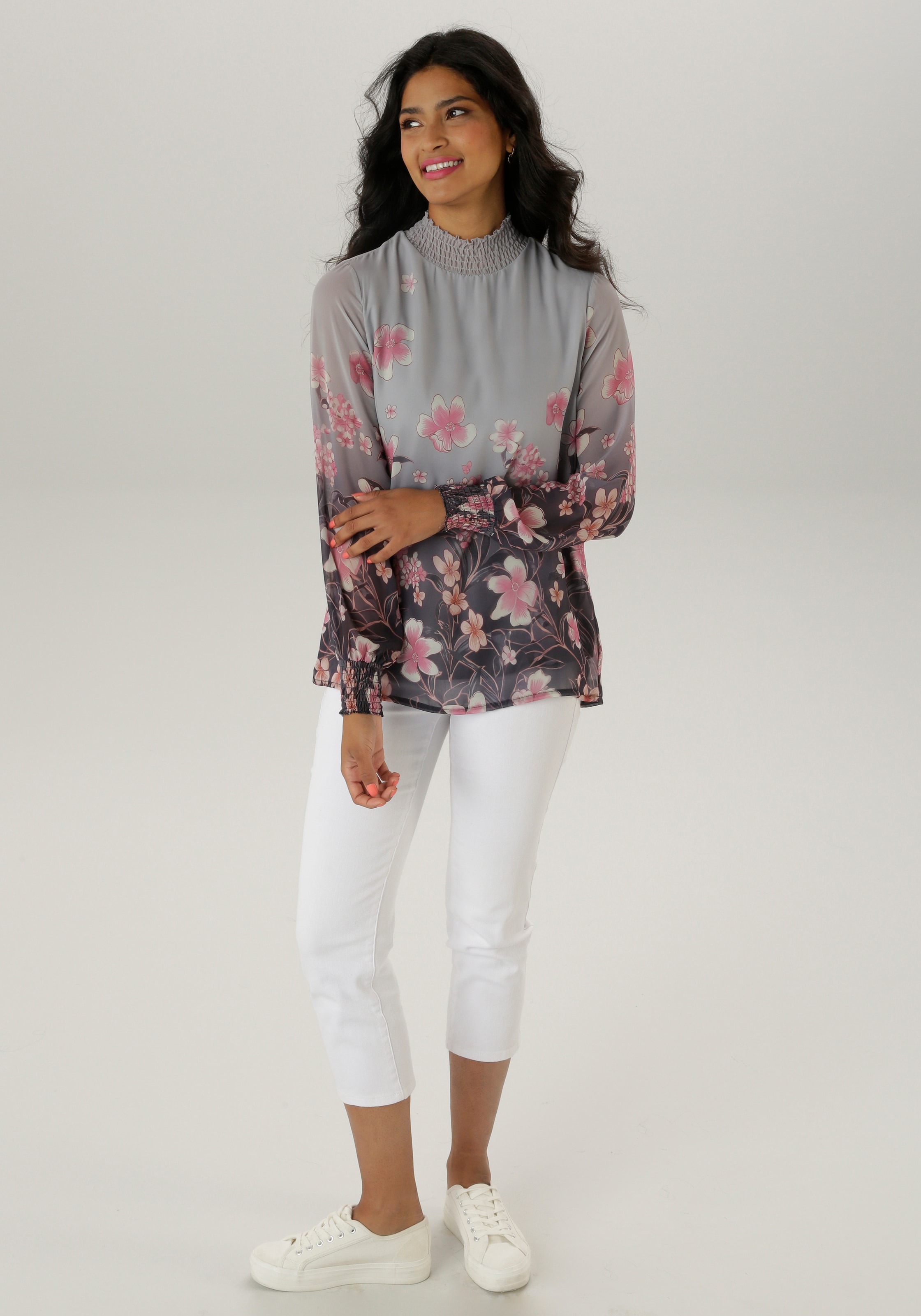 Aniston SELECTED Schlupfbluse, mit Blütendruck und hübscher Blumenbordüre - NEUE KOLLEKTION