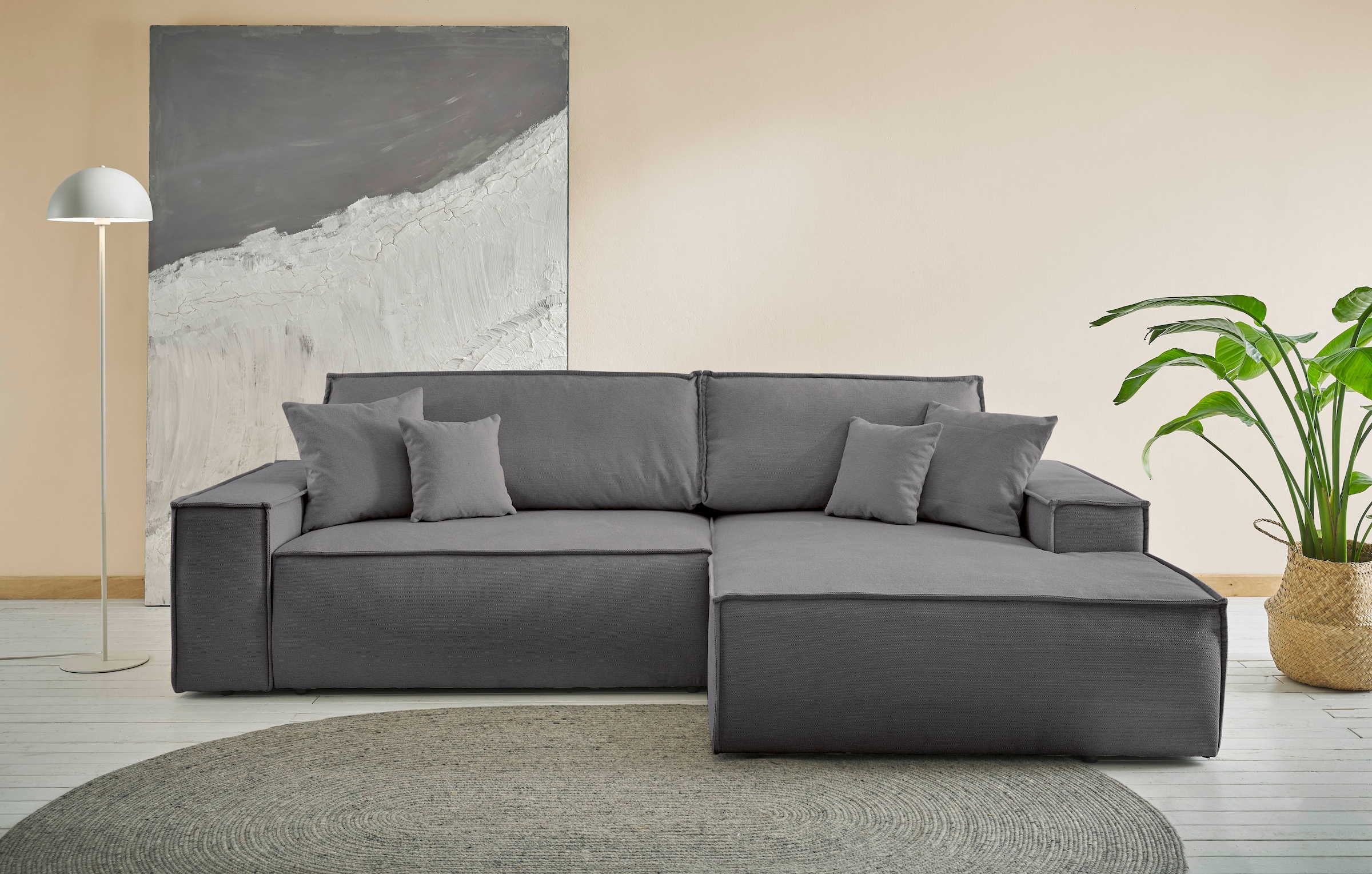 andas Ecksofa "Finnley Schlafsofa 267 cm in Bouclé, Struktur fein u. Cord, günstig online kaufen