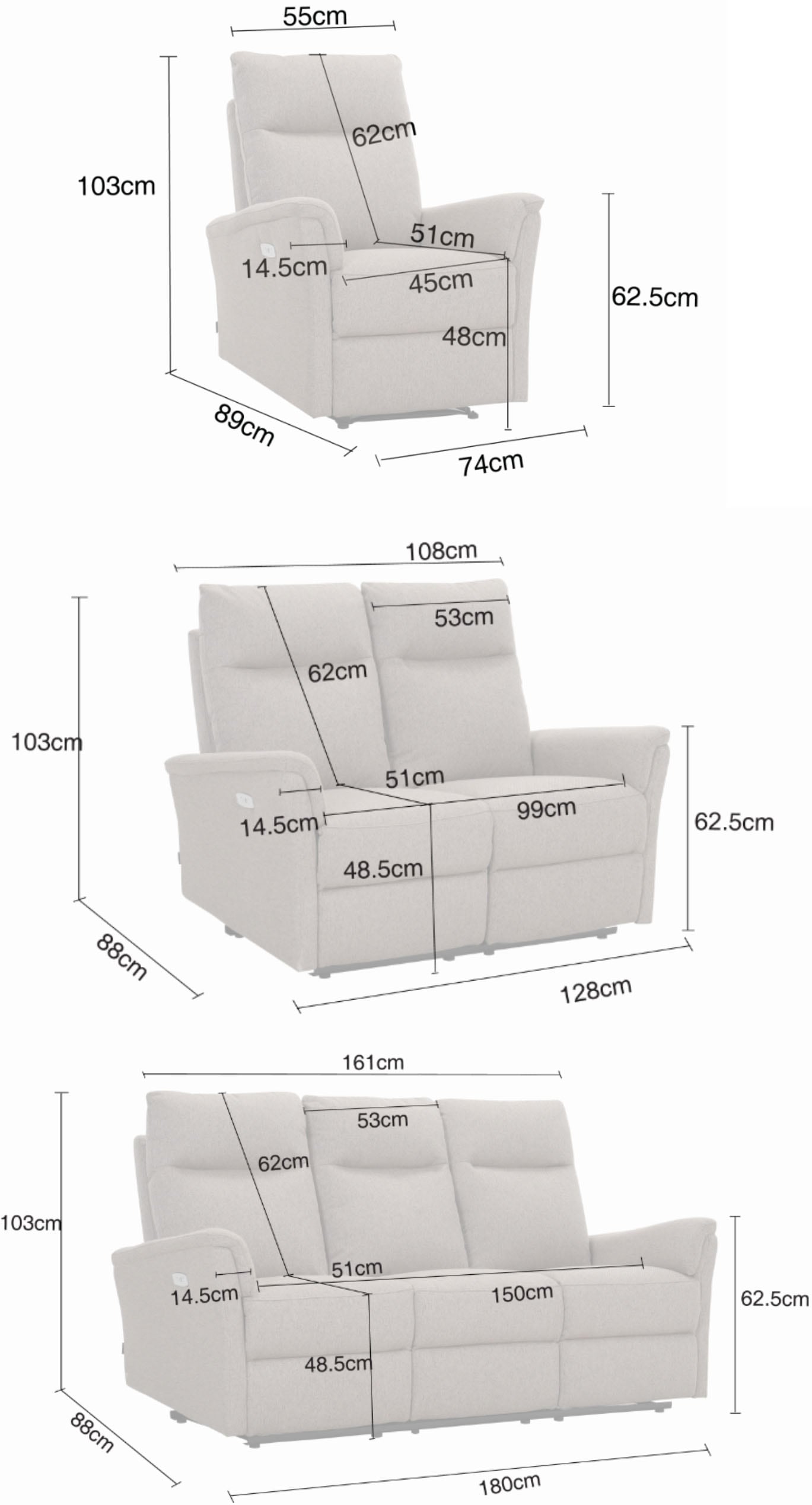 Home affaire Polstergarnitur »FINNARA, 3+2+1, elelektrische Relaxfunktion, USB A/C« Liegefunktion 105°-135°, Federkern,
