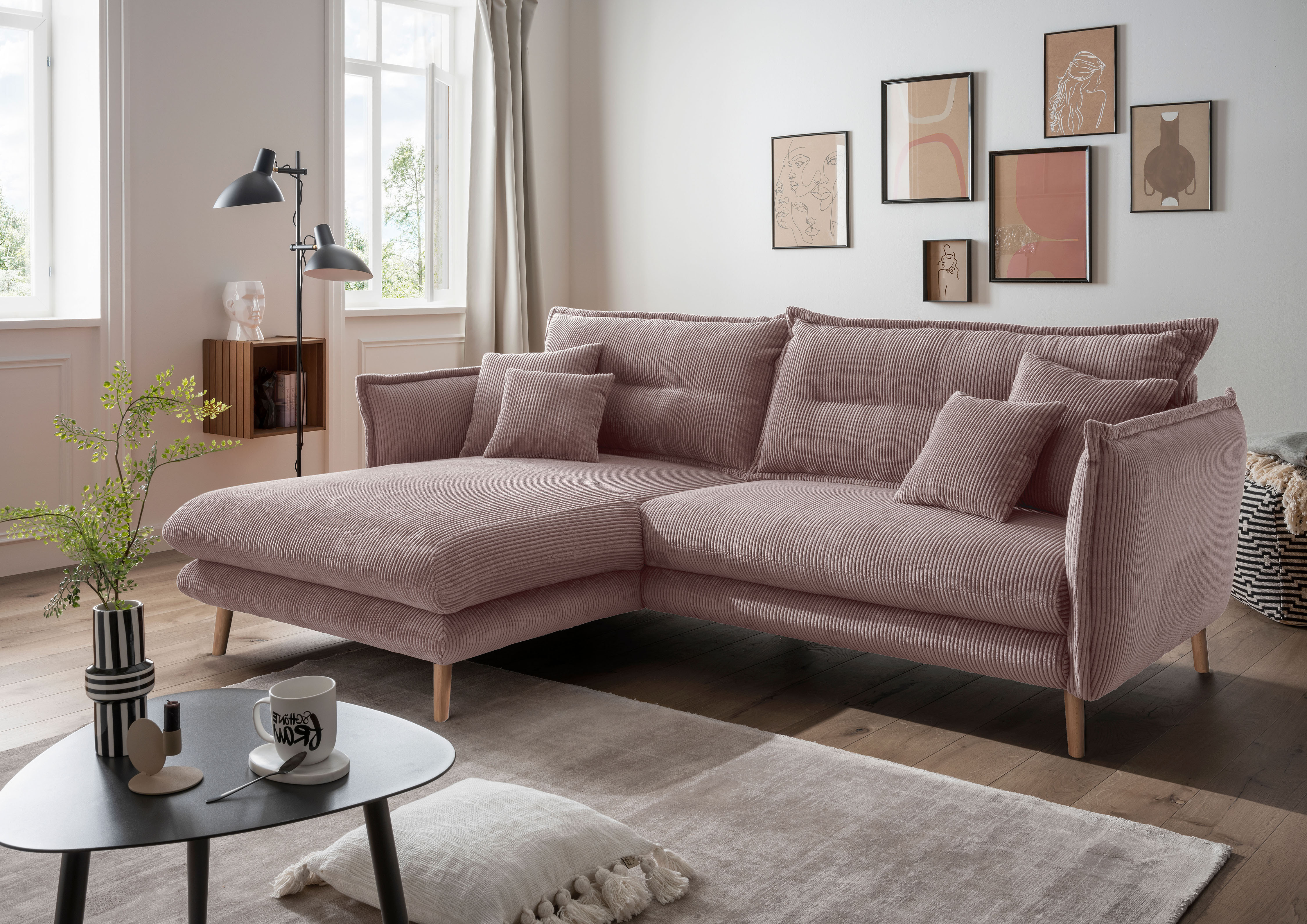 Home affaire Ecksofa "Levke, 255 x 180 cm, modern und bequem" zwei verschiedene Fußfarben wählbar