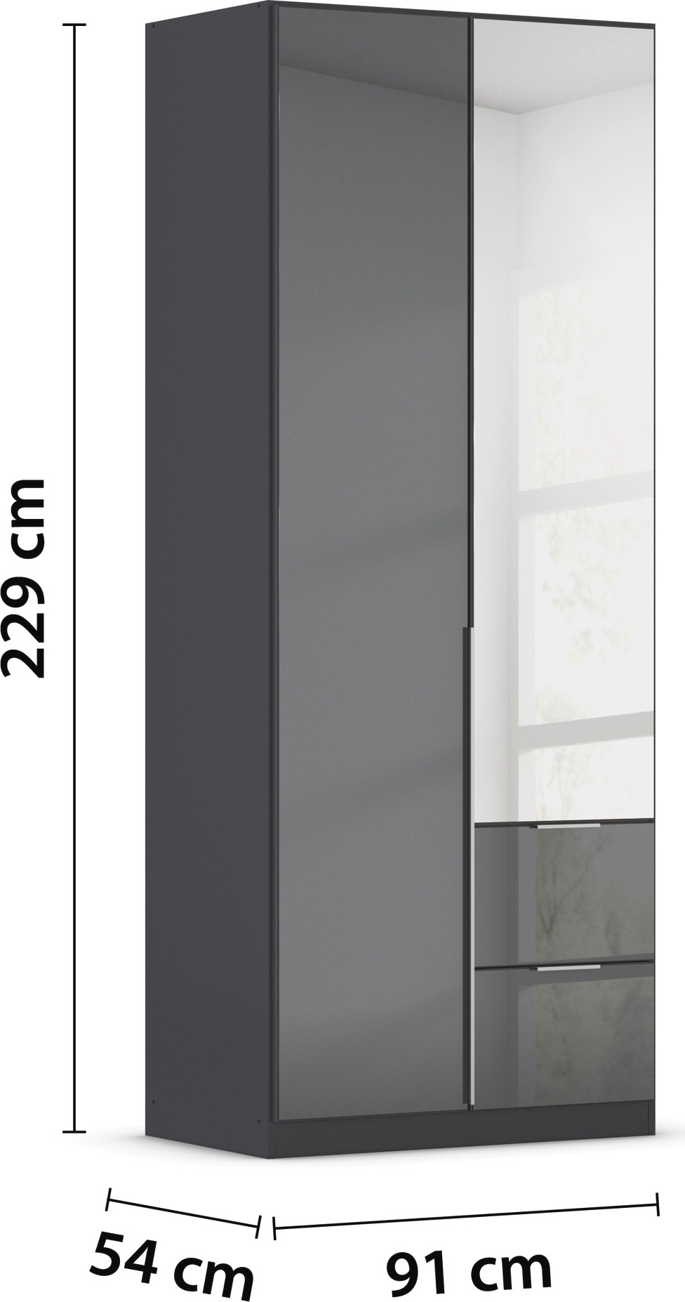 rauch Drehtürenschrank »Kleiderschrank Kleiderschränke Schrank Garderobe AGORDO mit Glasfront«, mit Außenschubkästen, in 6 Breiten und 2 Höhen MADE IN GERMANY