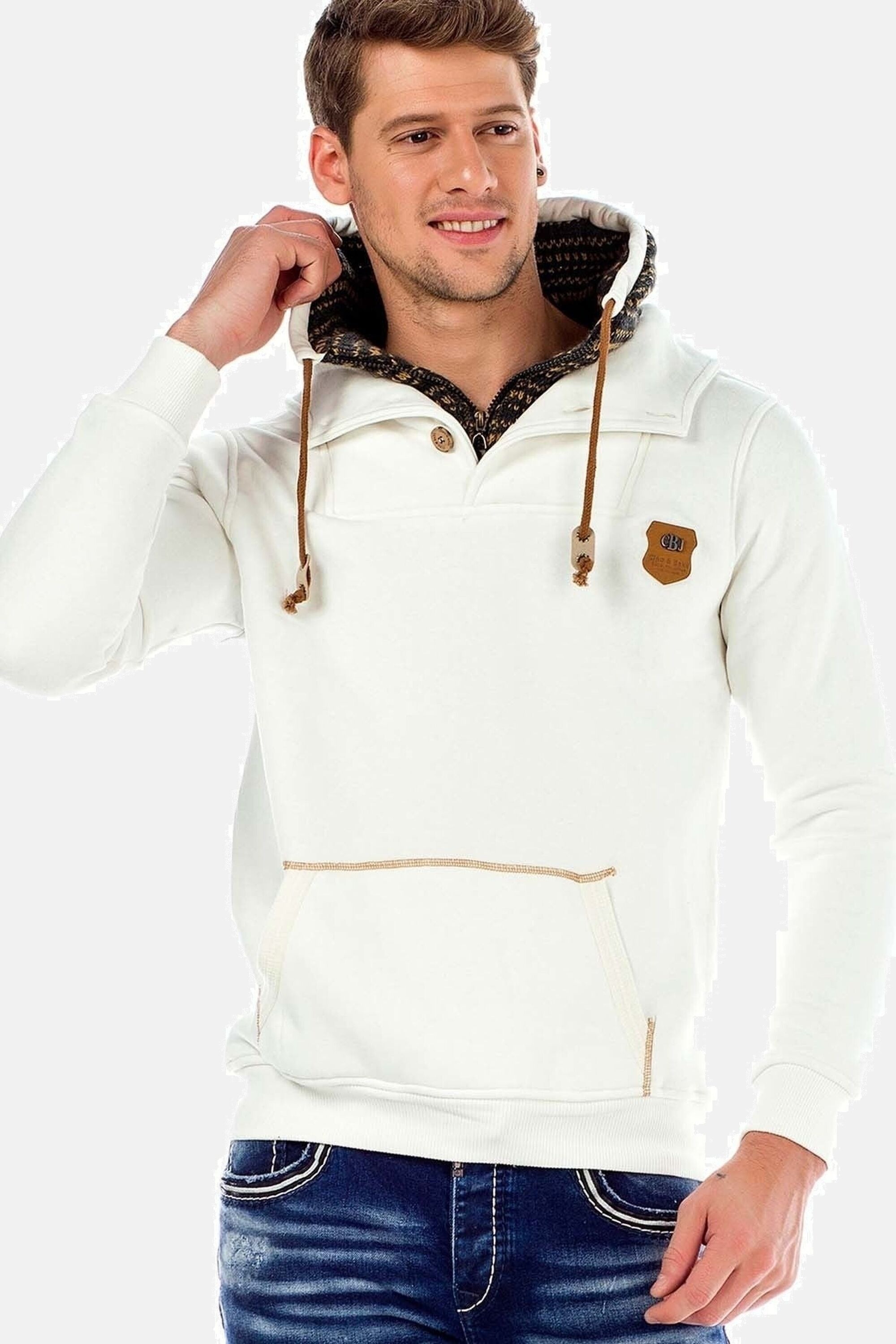 Sweatshirt CIPO & BAXX "Pullover", Herren, Gr. XL, beige (ecru), 65% Baumwolle, 35% Polyester, unifarben, regular fit normal, Raglanärmel, Sweatshirts Sweatshirt, im coolen Look, C-44200