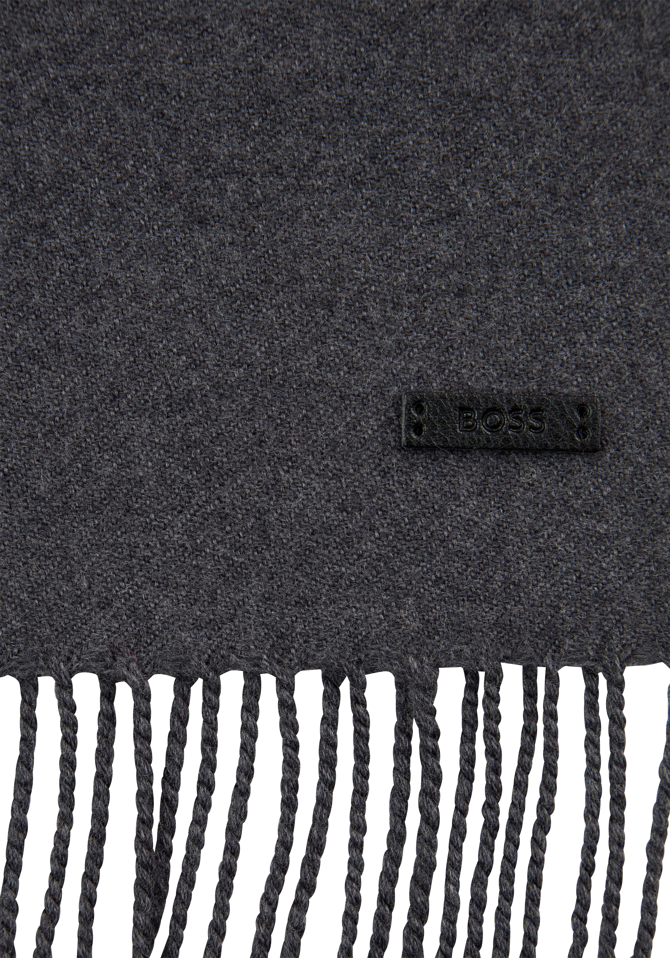 BOSS Wollschal "Naster 35*180", mit gedrehten Fransen 100% Wolle Lederlabel günstig online kaufen
